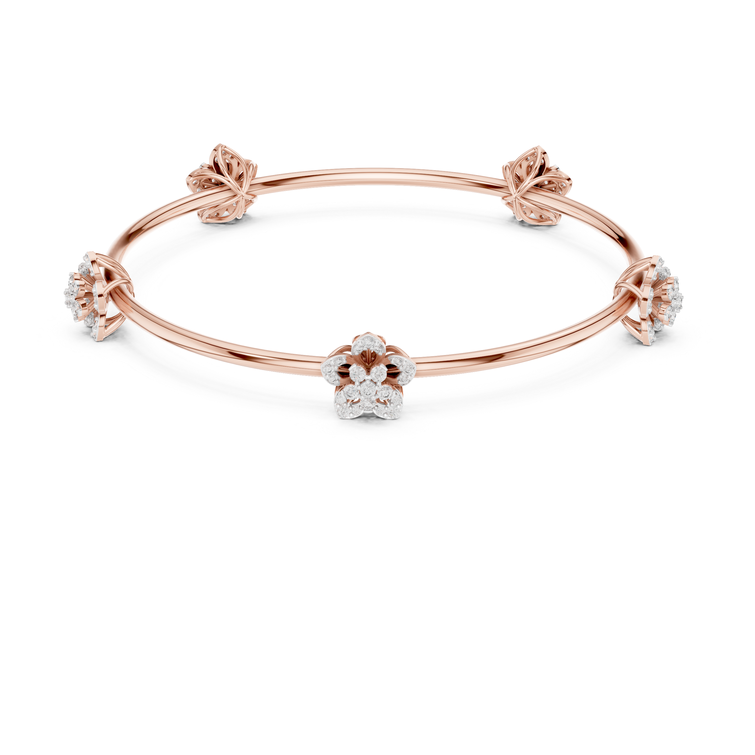 Floral Leaf Station Bangle in Rose Gold - VYKA Diamonds