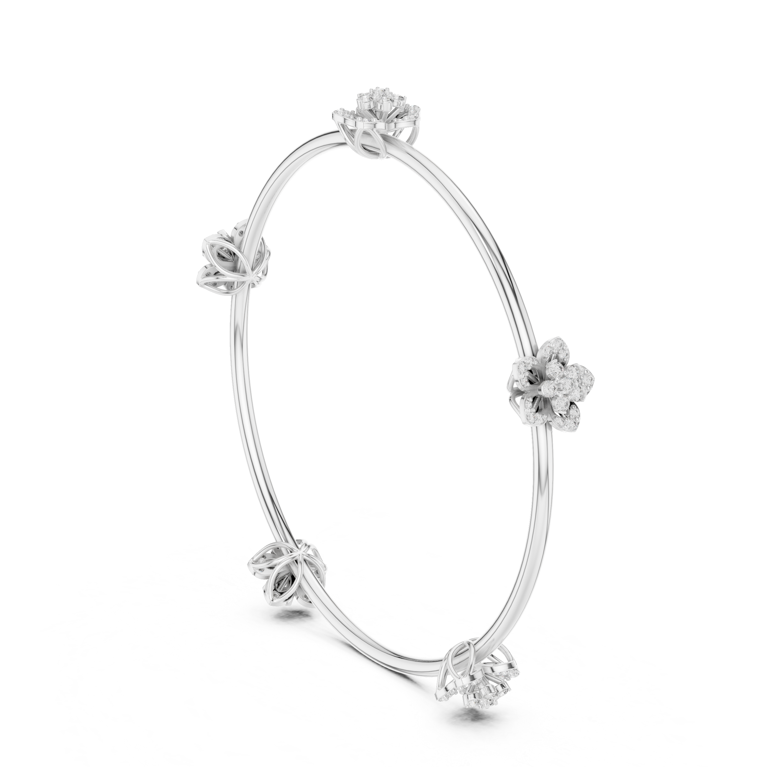 Floral Leaf Station Bangle in White Gold - VYKA Diamonds