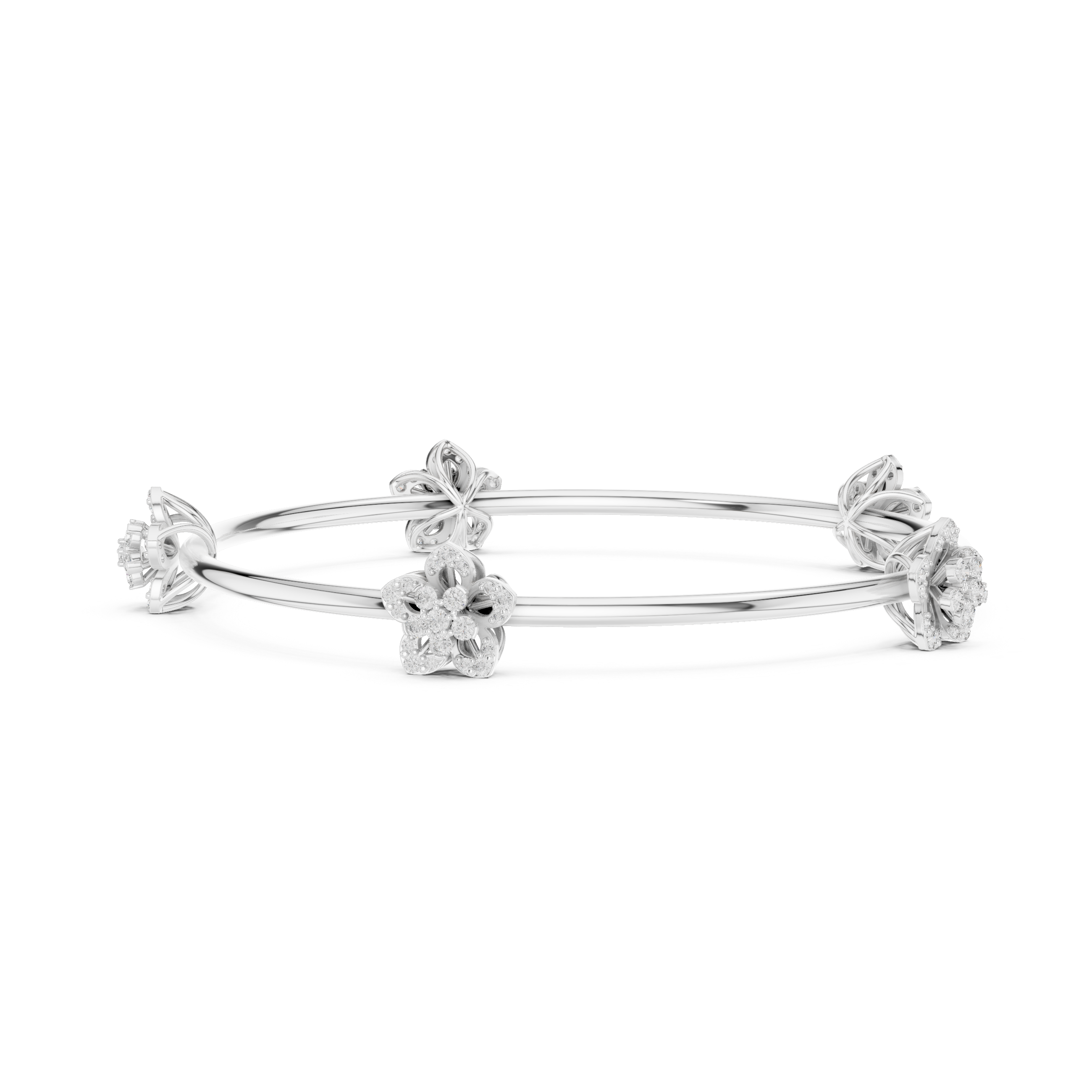 Floral Leaf Station Bangle in White Gold - VYKA Diamonds