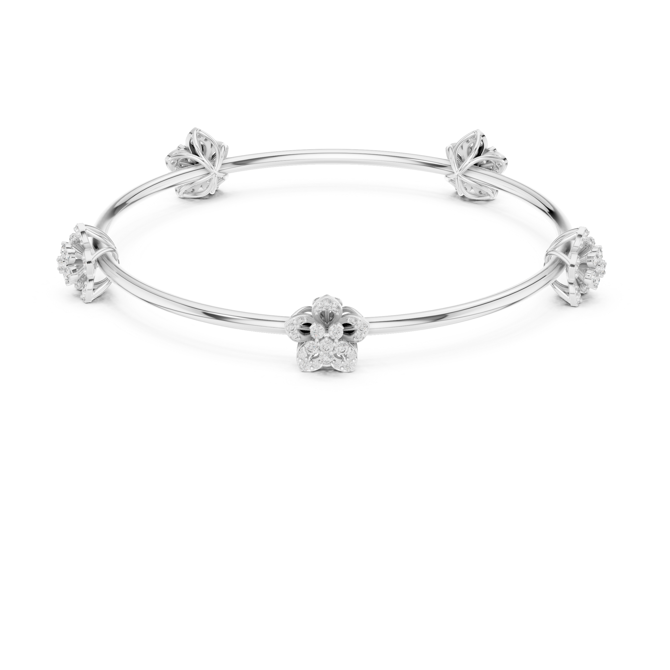 Floral Leaf Station Bangle in White Gold - VYKA Diamonds