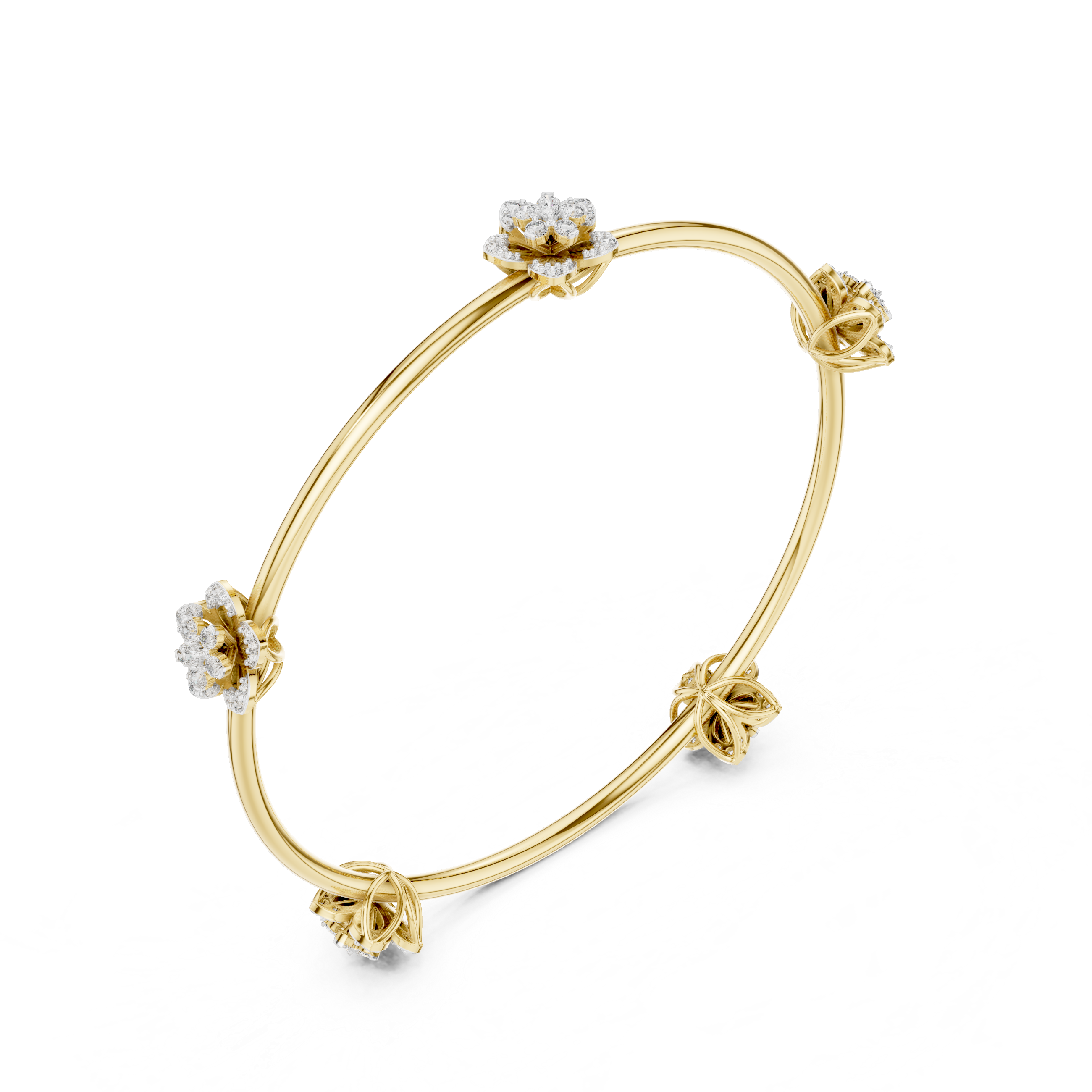 Floral Leaf Station Bangle in Yellow Gold - VYKA Diamonds