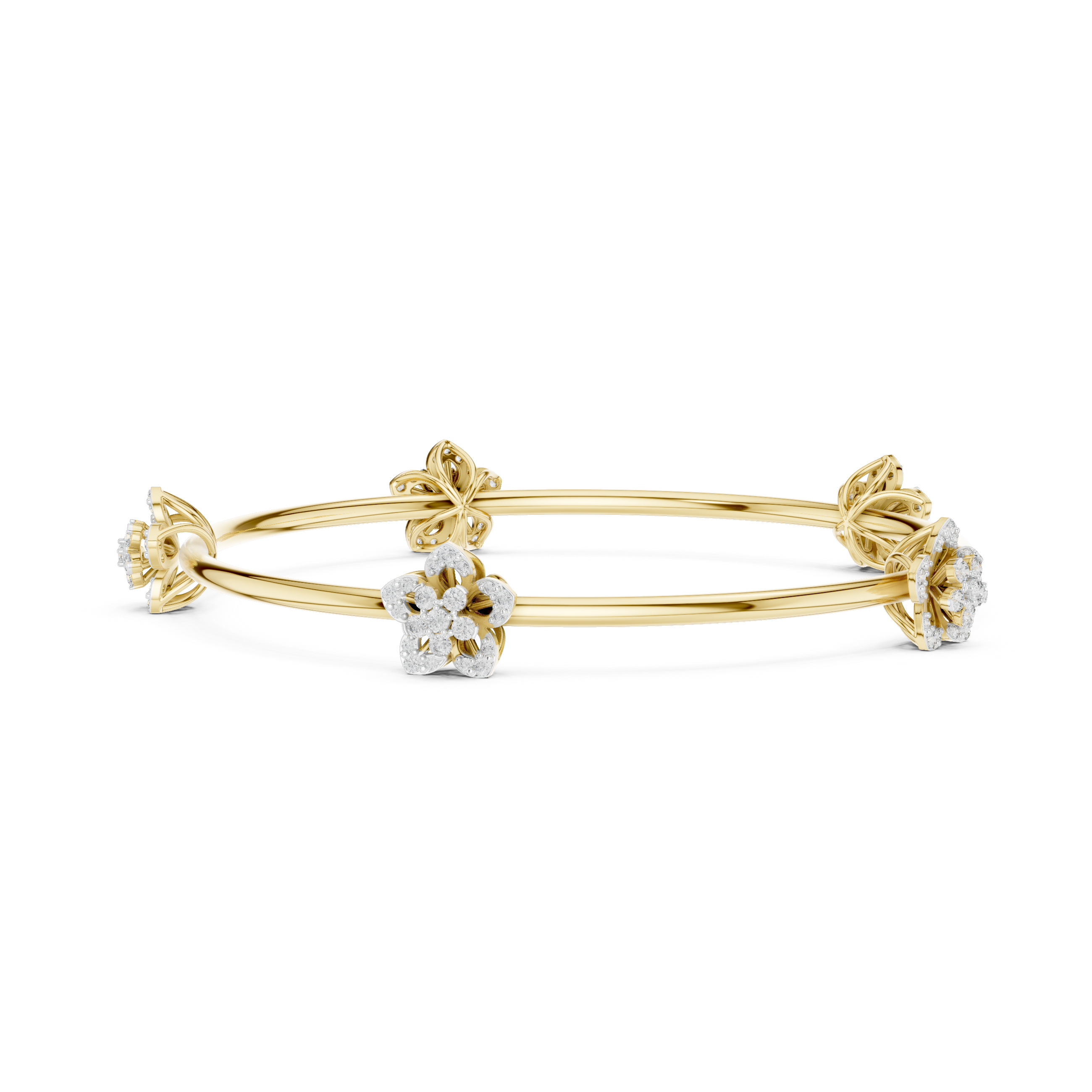 Floral Leaf Station Bangle in Yellow Gold - VYKA Diamonds