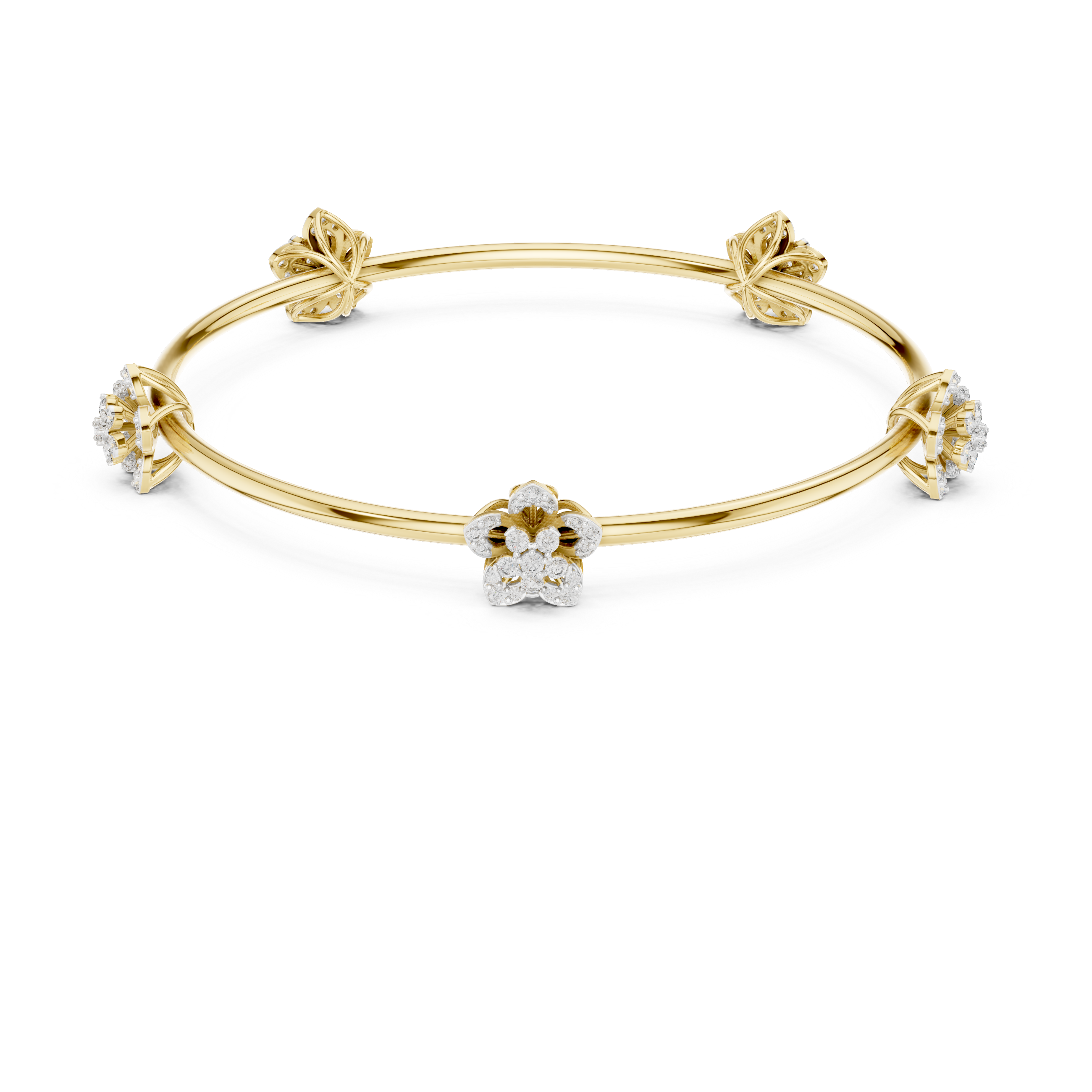 Floral Leaf Station Bangle in Yellow Gold - VYKA Diamonds