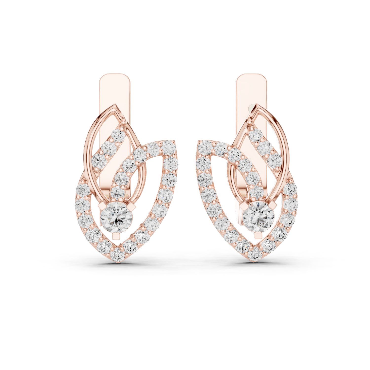 حلقان متدلية بتصميم أوراق متشابكة مرصعة بالماس in Rose Gold - VYKA Diamonds