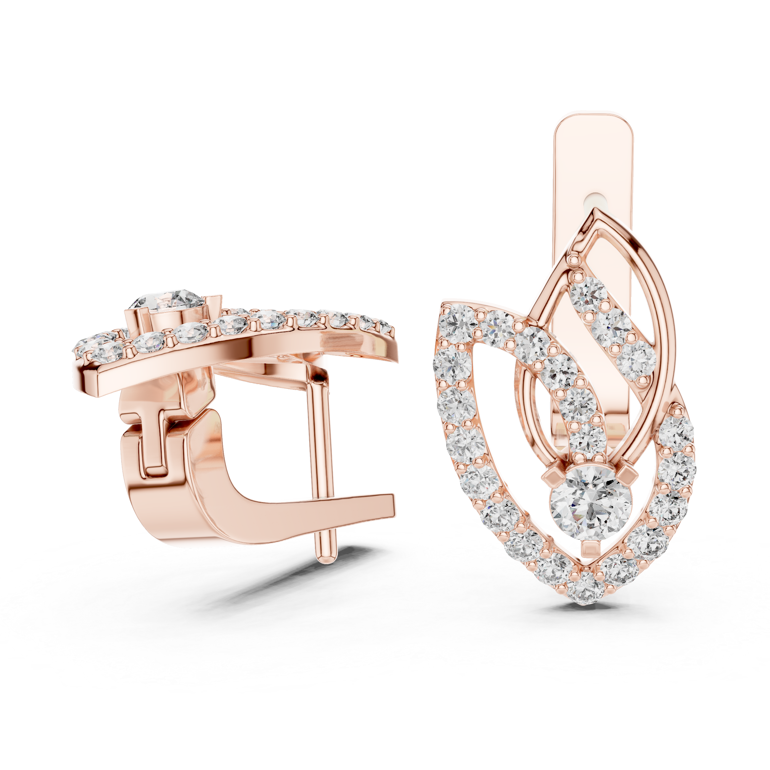 حلقان متدلية بتصميم أوراق متشابكة مرصعة بالماس in Rose Gold - VYKA Diamonds