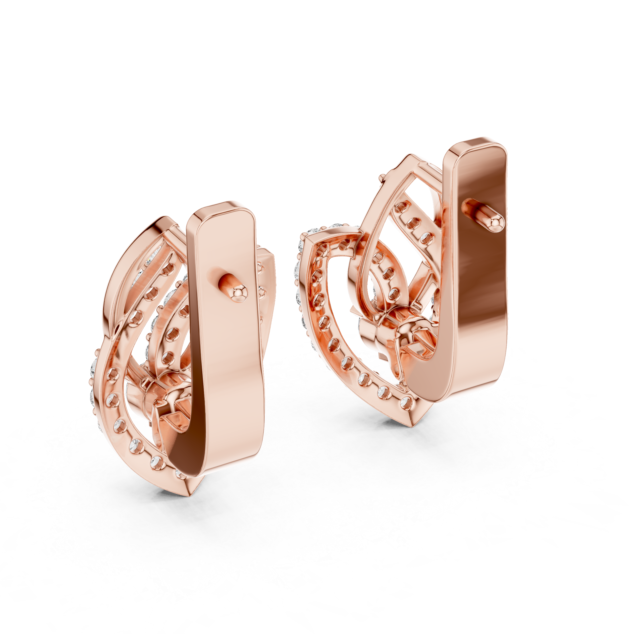 حلقان متدلية بتصميم أوراق متشابكة مرصعة بالماس in Rose Gold - VYKA Diamonds