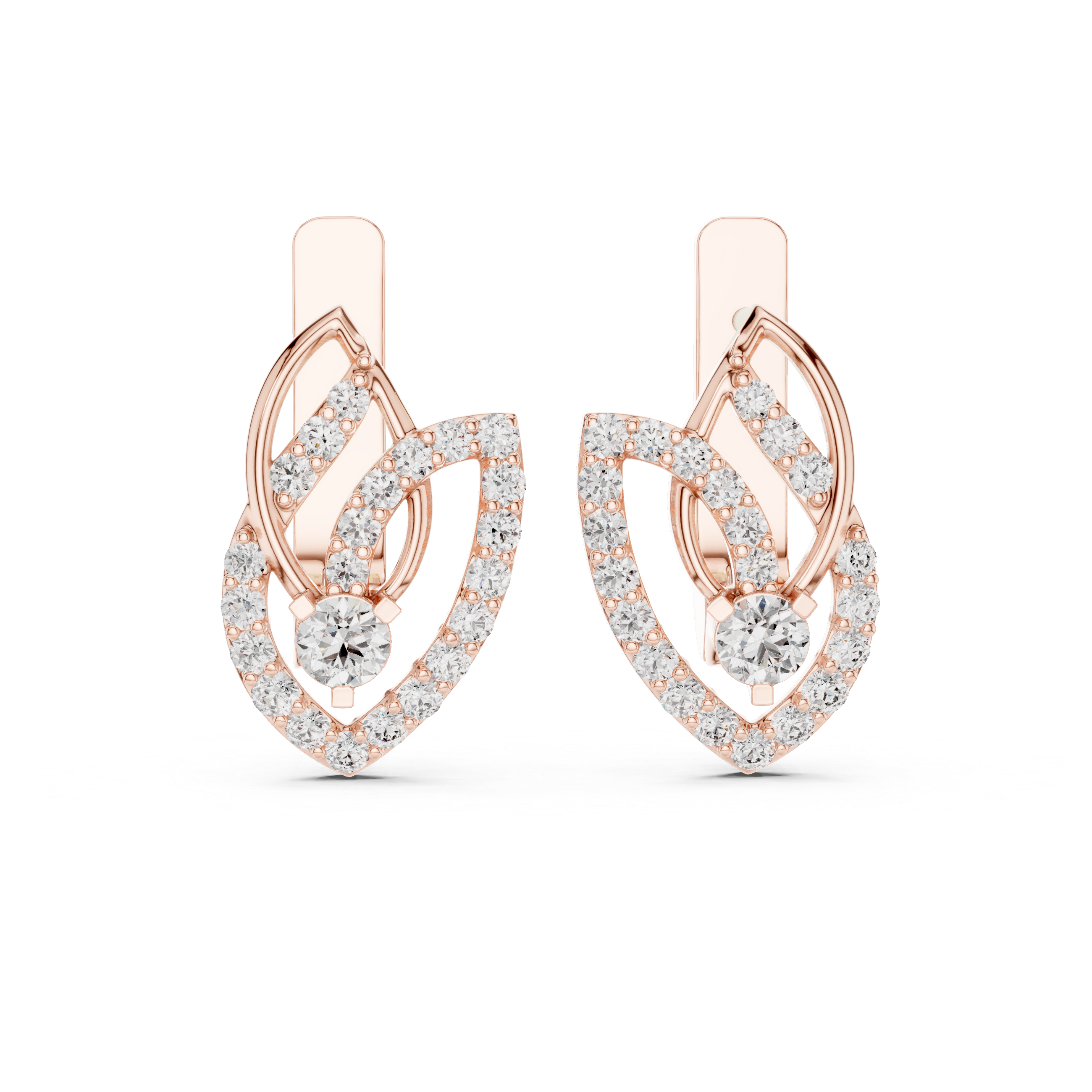 حلقان متدلية بتصميم أوراق متشابكة مرصعة بالماس in Rose Gold - VYKA Diamonds