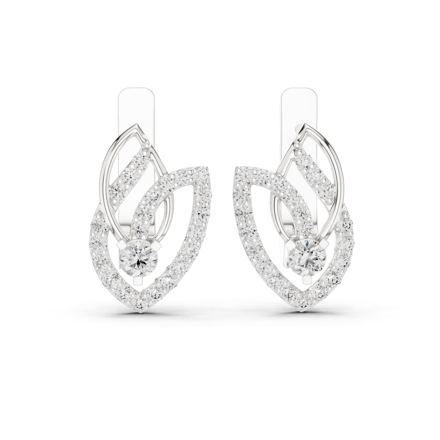 حلقان متدلية بتصميم أوراق متشابكة مرصعة بالماس in White Gold - VYKA Diamonds
