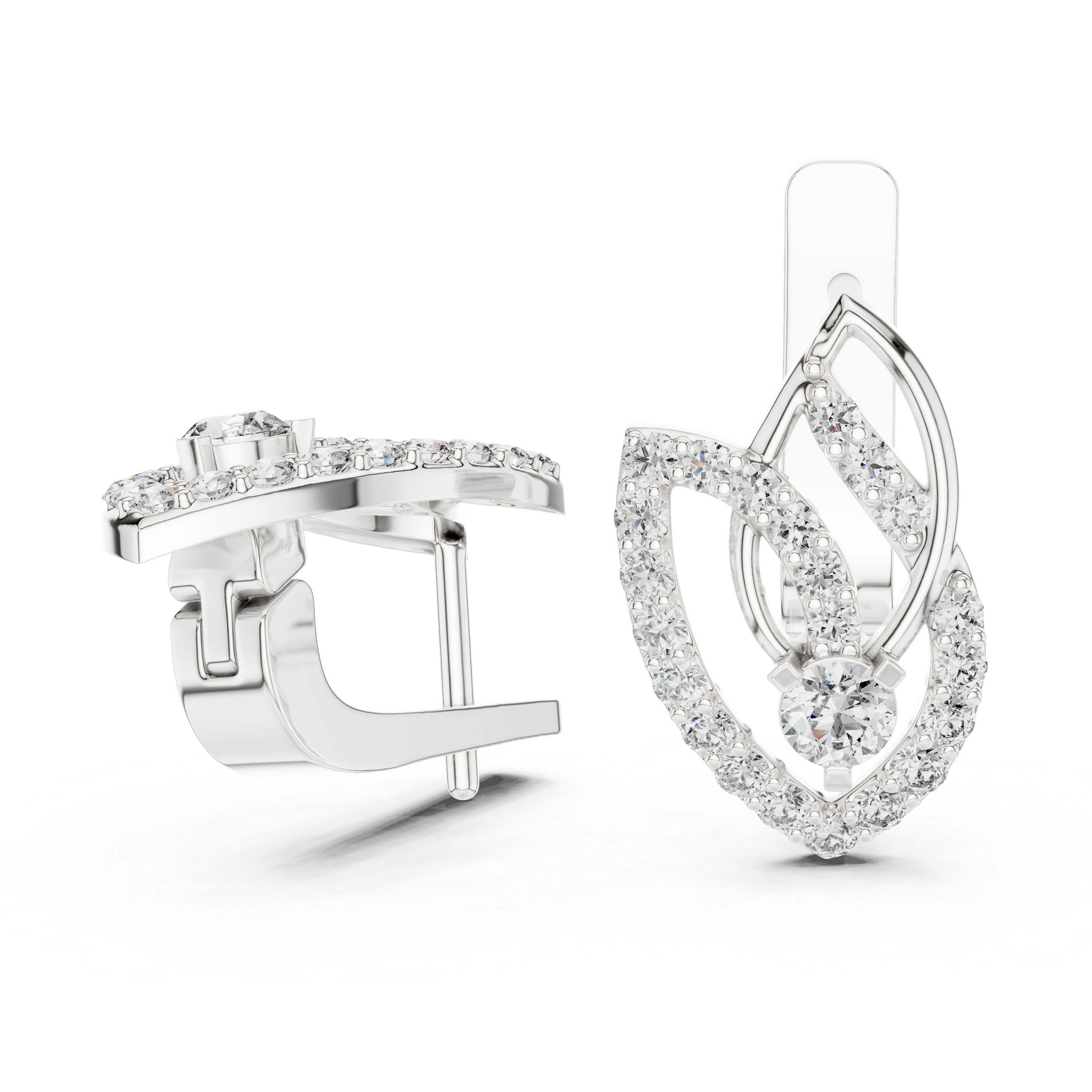 حلقان متدلية بتصميم أوراق متشابكة مرصعة بالماس in White Gold - VYKA Diamonds