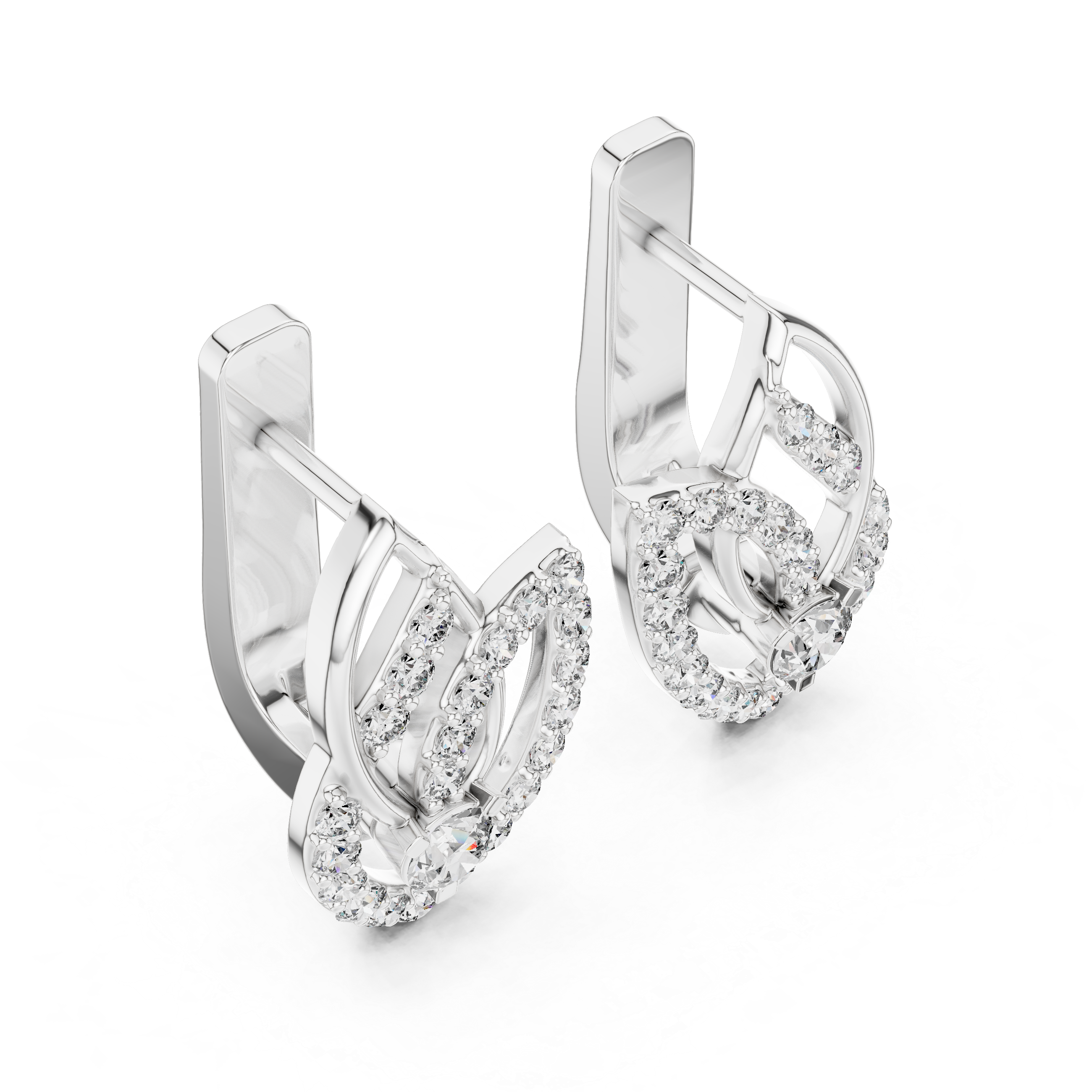 حلقان متدلية بتصميم أوراق متشابكة مرصعة بالماس in White Gold - VYKA Diamonds