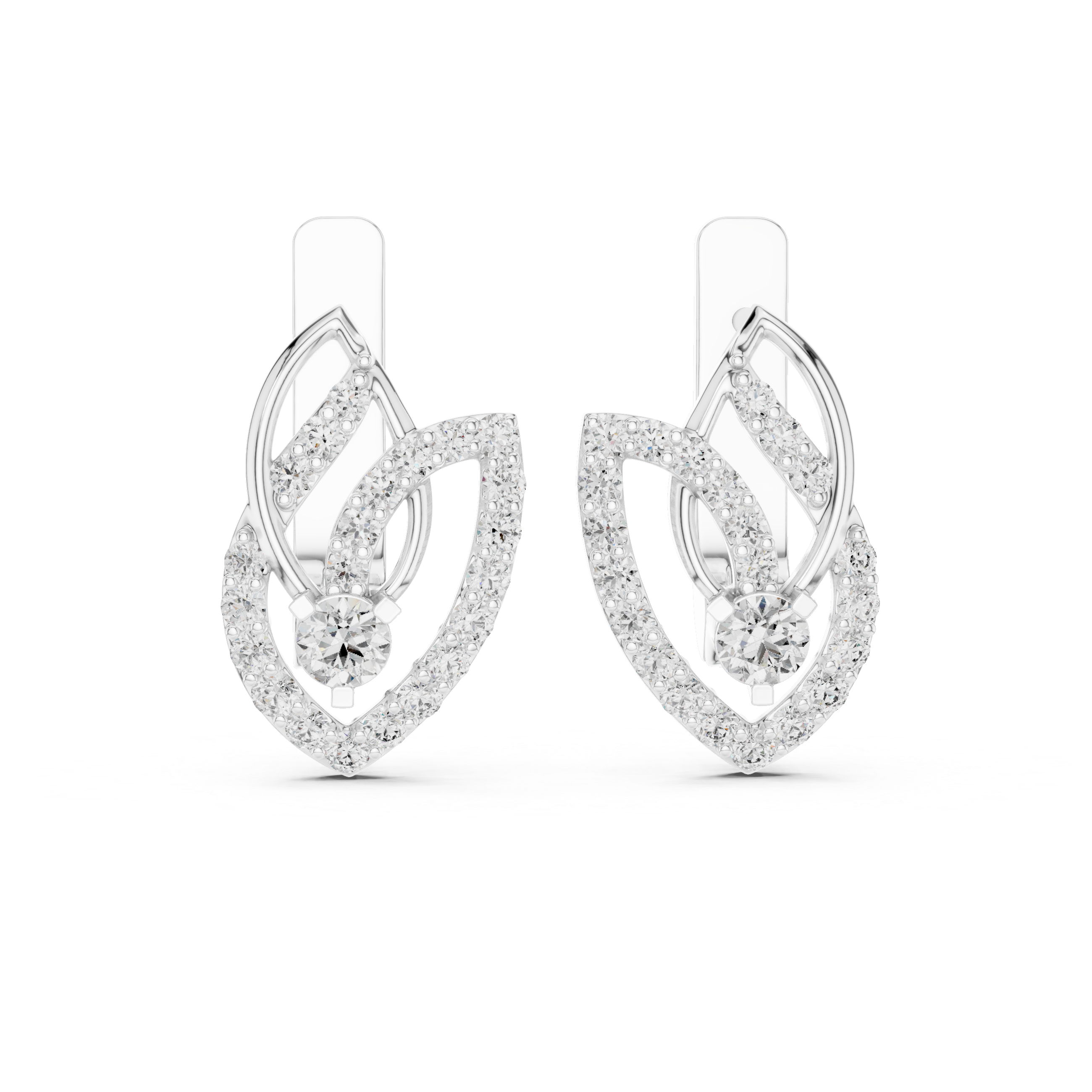 حلقان متدلية بتصميم أوراق متشابكة مرصعة بالماس in White Gold - VYKA Diamonds
