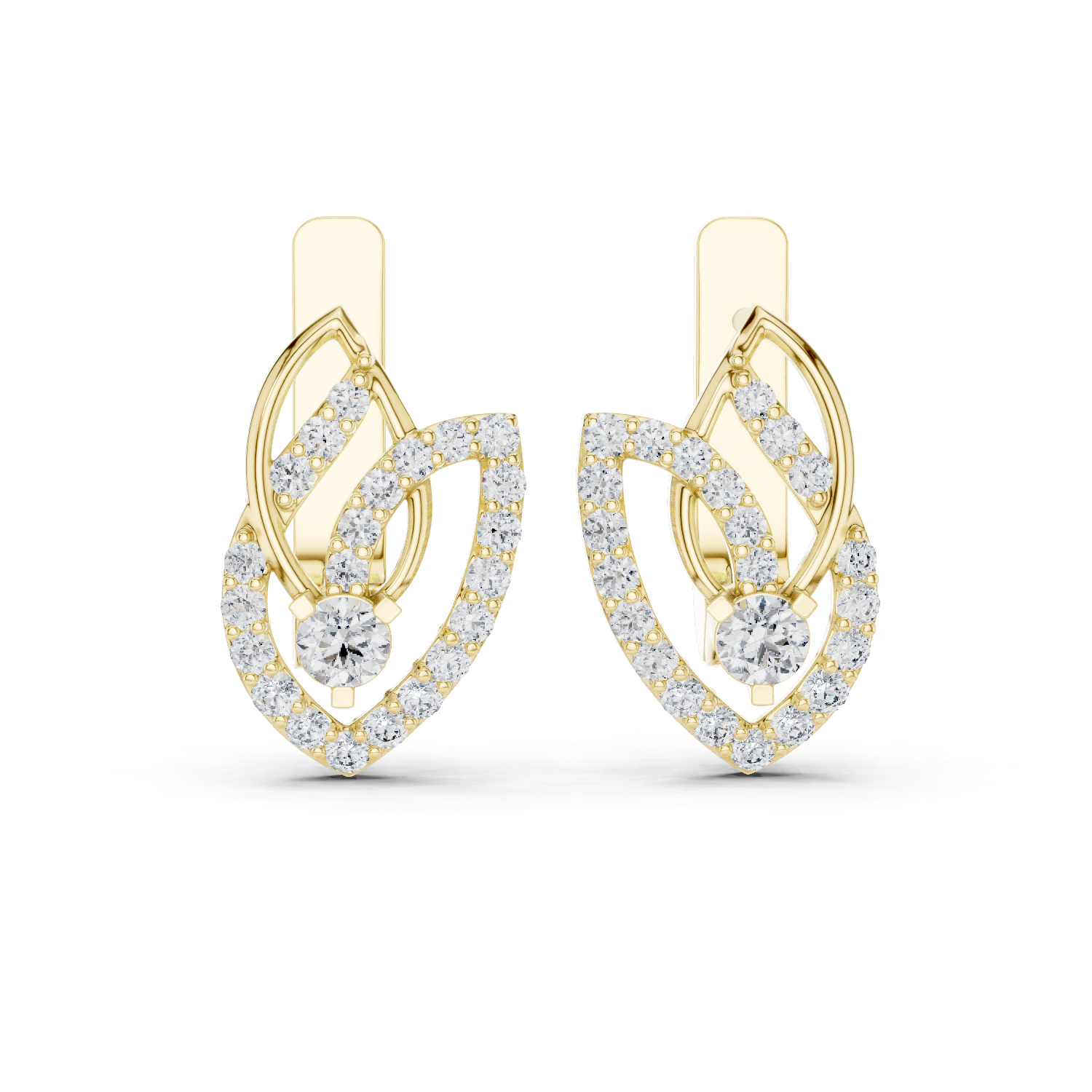 حلقان متدلية بتصميم أوراق متشابكة مرصعة بالماس in Yellow Gold - VYKA Diamonds