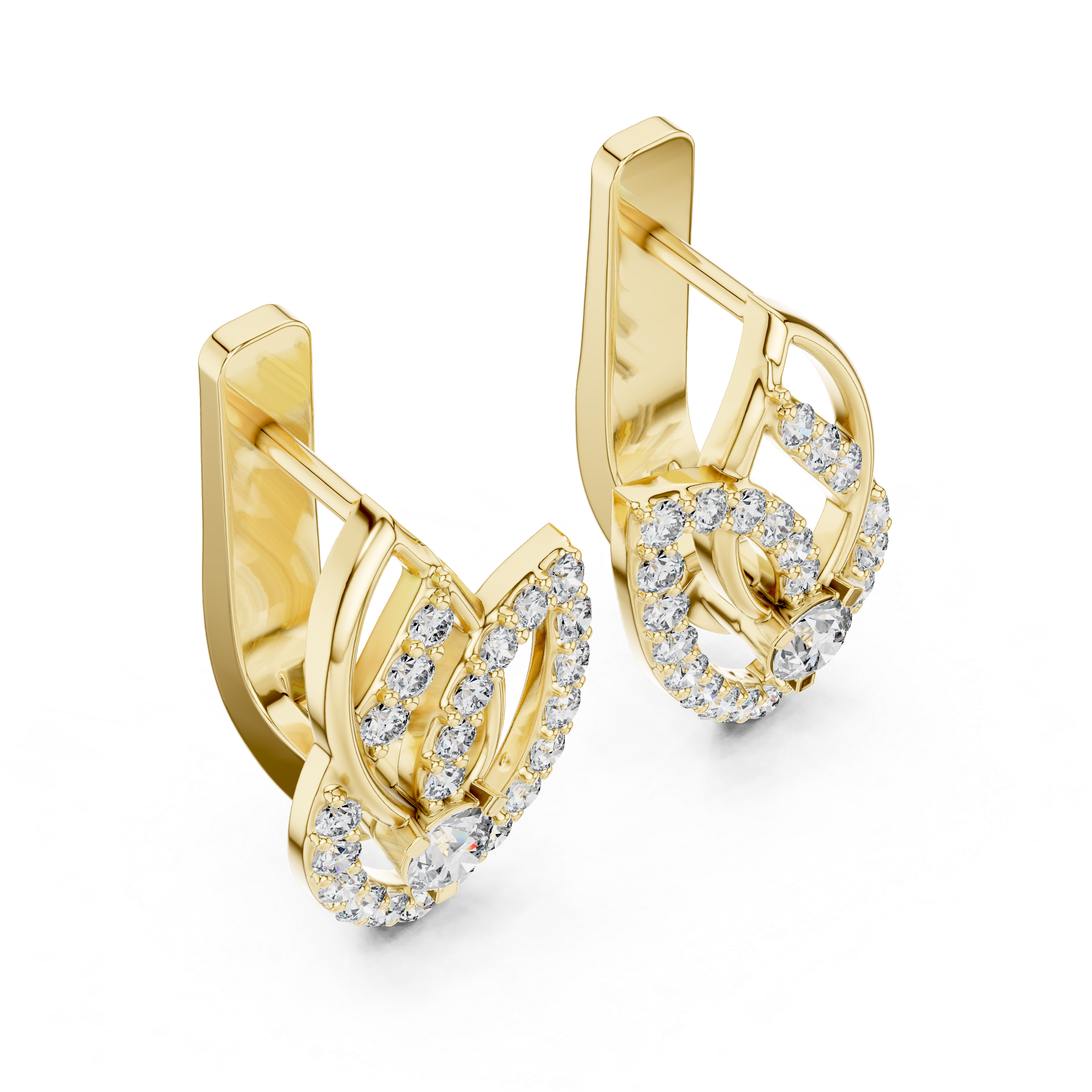 حلقان متدلية بتصميم أوراق متشابكة مرصعة بالماس in Yellow Gold - VYKA Diamonds