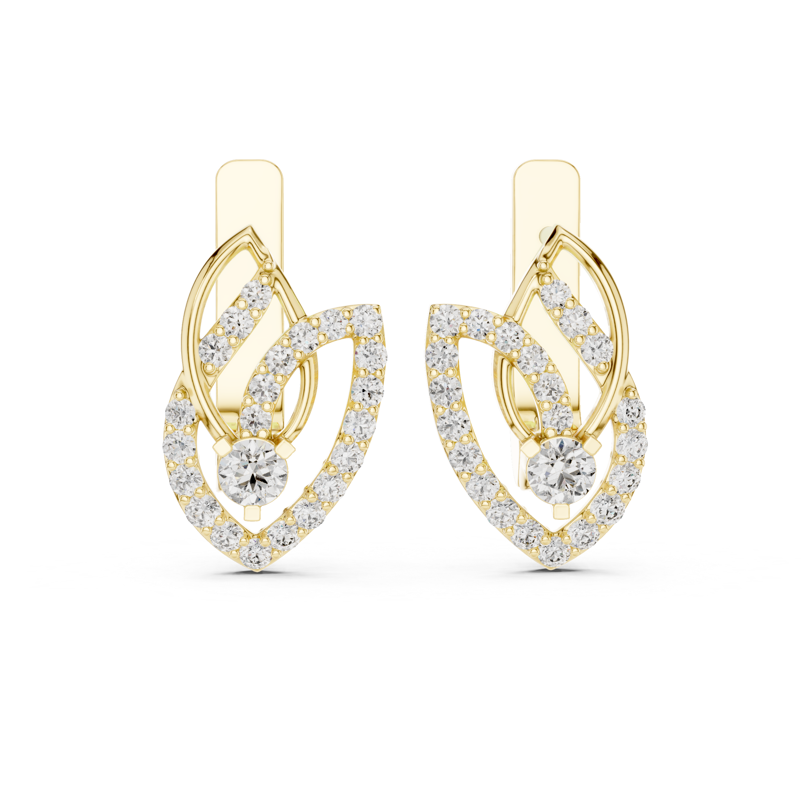 حلقان متدلية بتصميم أوراق متشابكة مرصعة بالماس in Yellow Gold - VYKA Diamonds