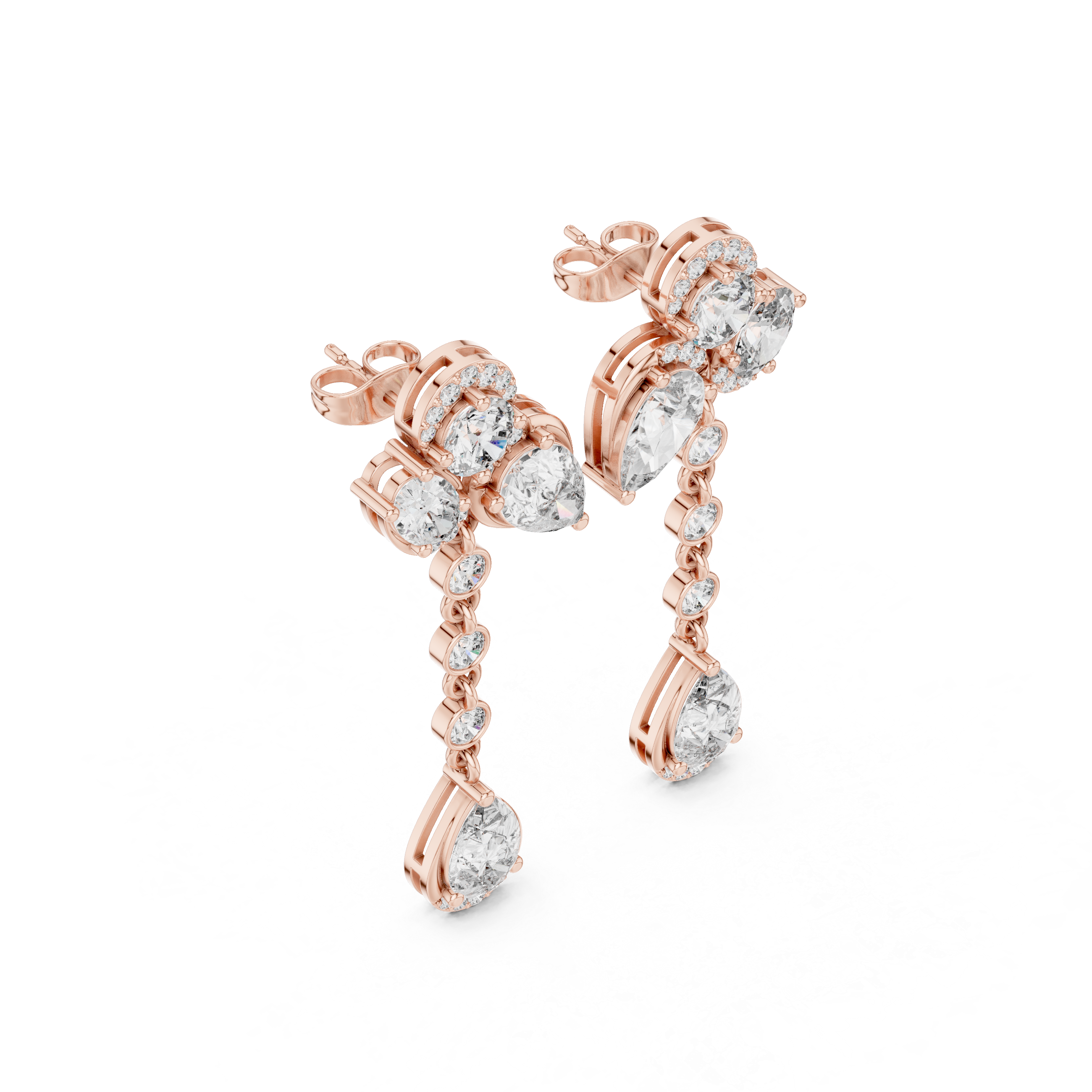 Chandelier Cascade Diamond Dangle Earrings in Rose Gold - VYKA Diamonds