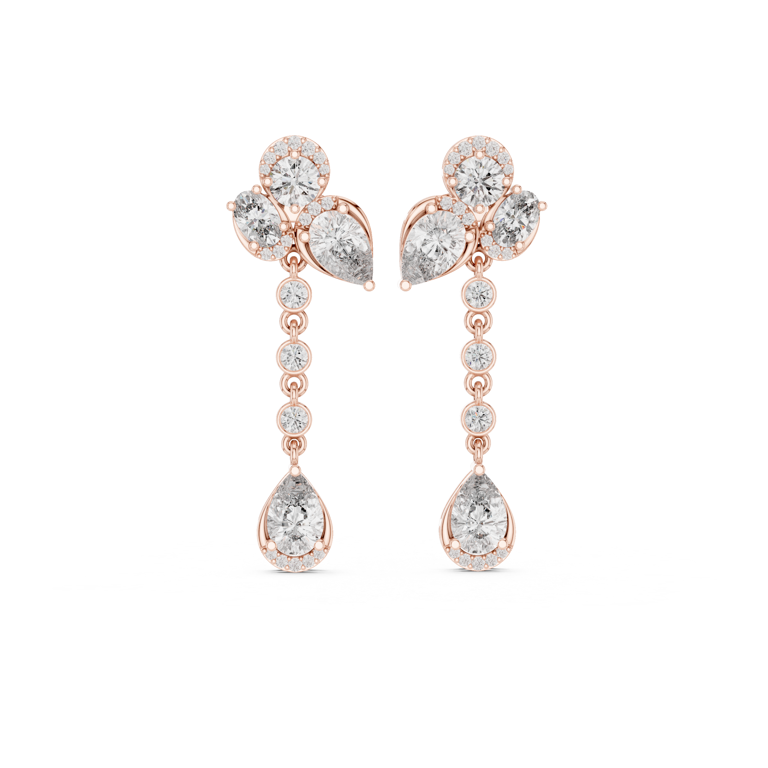 Chandelier Cascade Diamond Dangle Earrings in Rose Gold - VYKA Diamonds