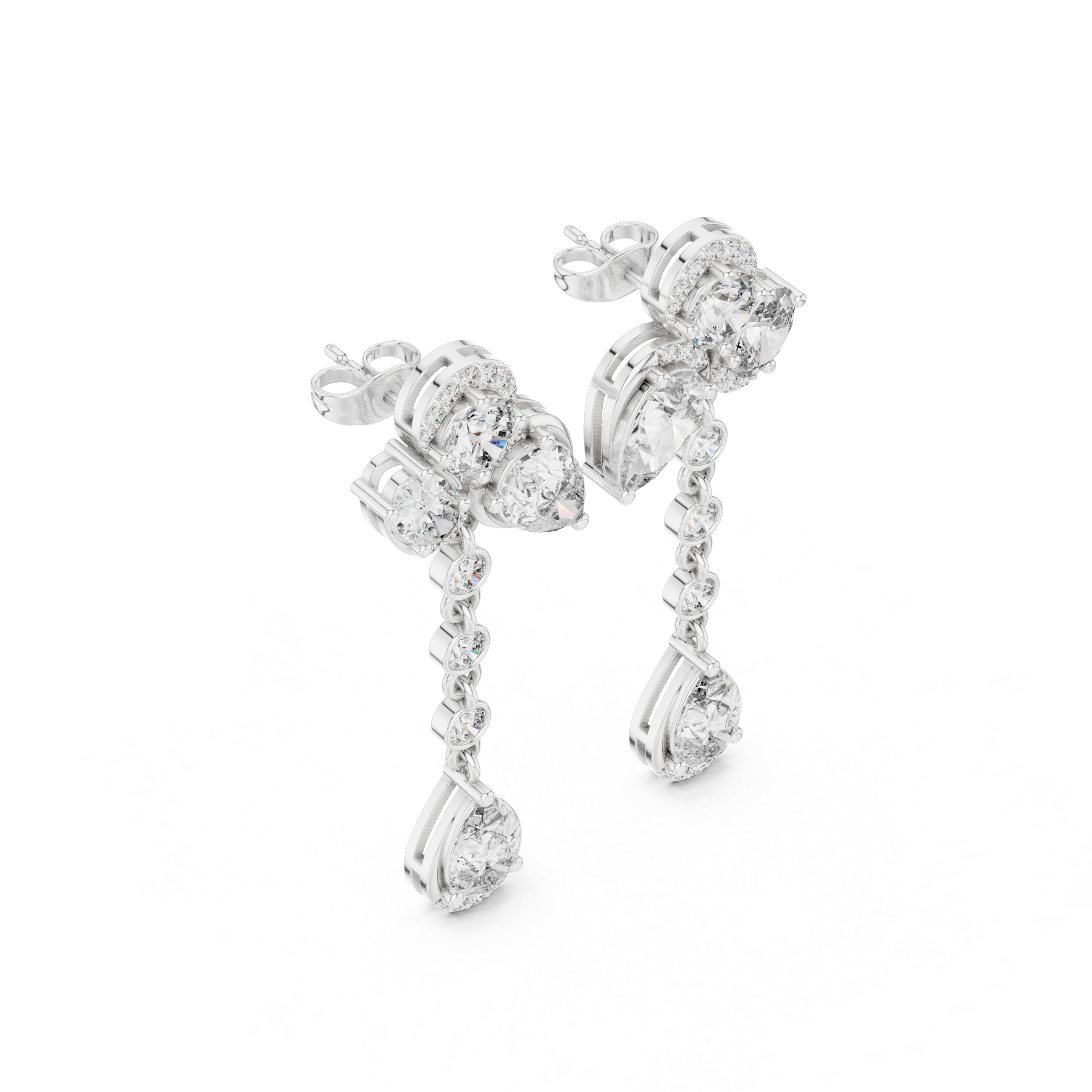 Chandelier Cascade Diamond Dangle Earrings in White Gold - VYKA Diamonds