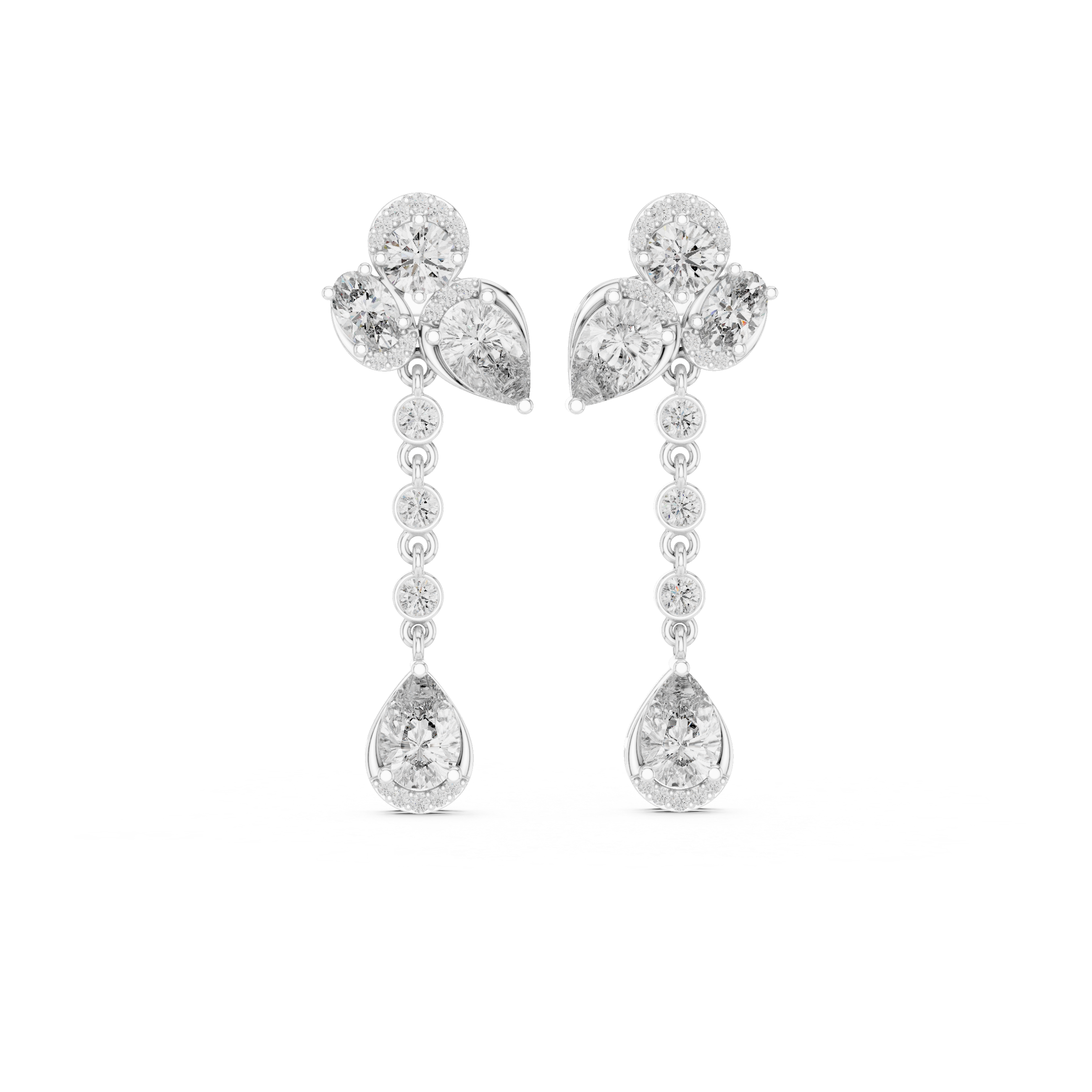 Chandelier Cascade Diamond Dangle Earrings in White Gold - VYKA Diamonds