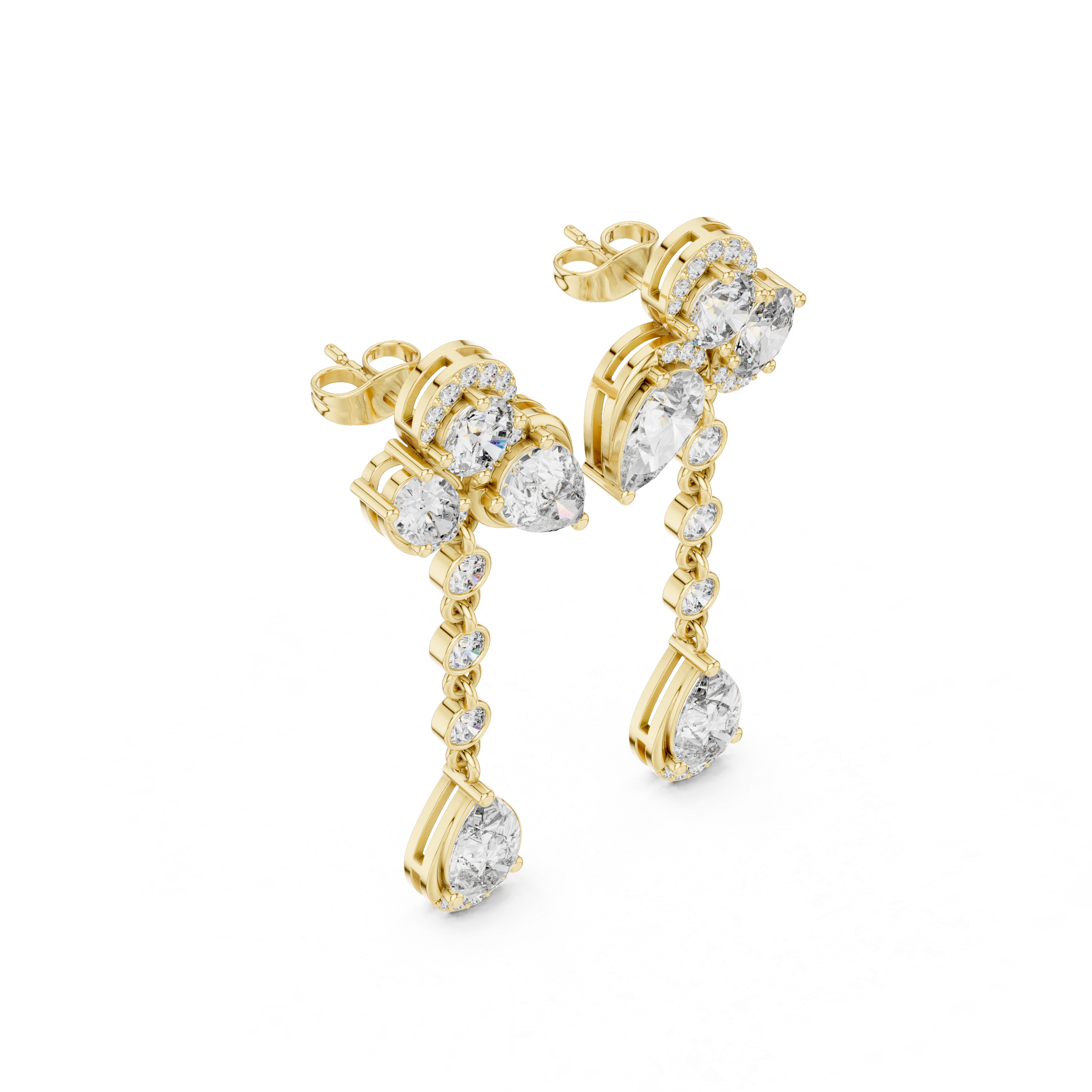 Chandelier Cascade Diamond Dangle Earrings in Yellow Gold - VYKA Diamonds