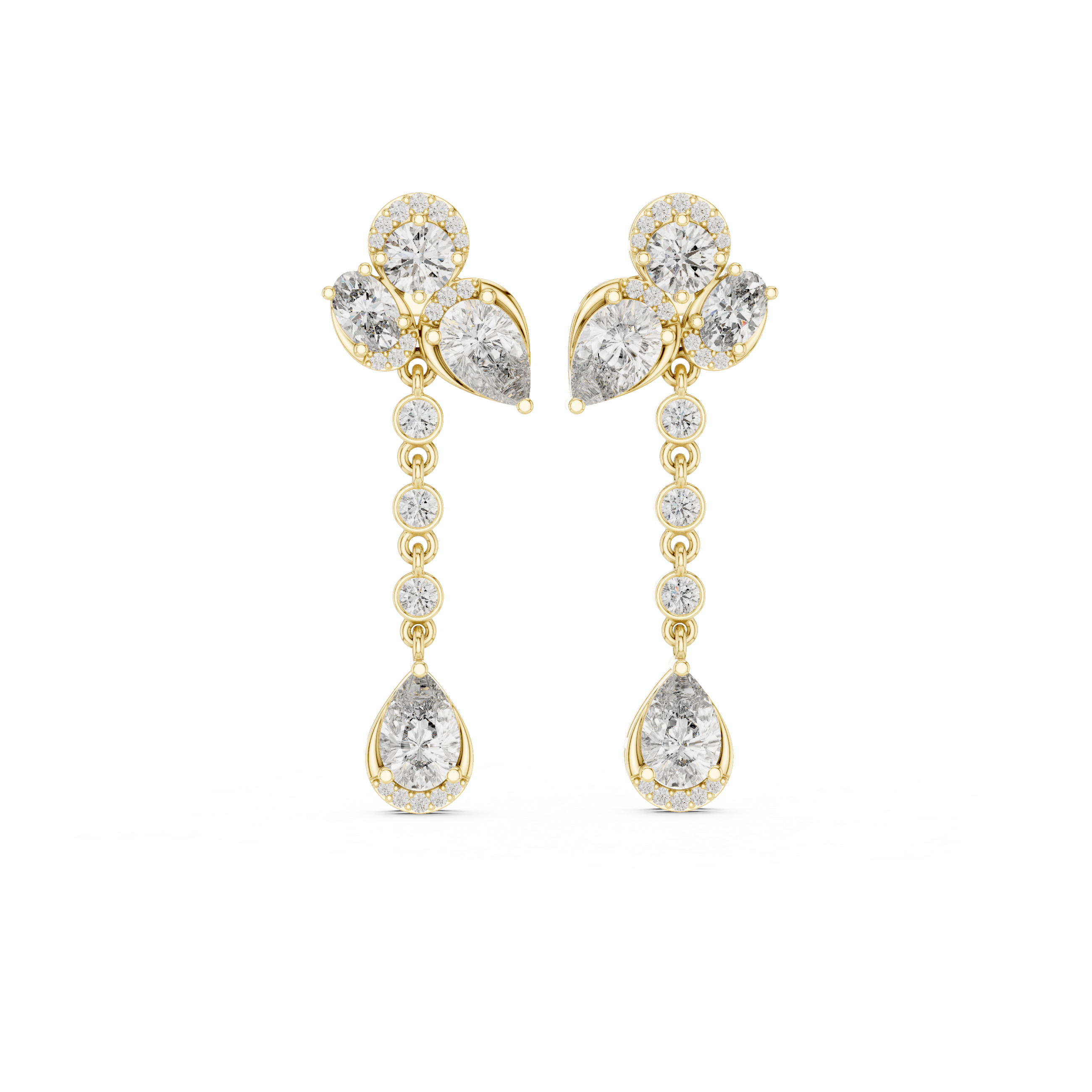 Chandelier Cascade Diamond Dangle Earrings in Yellow Gold - VYKA Diamonds