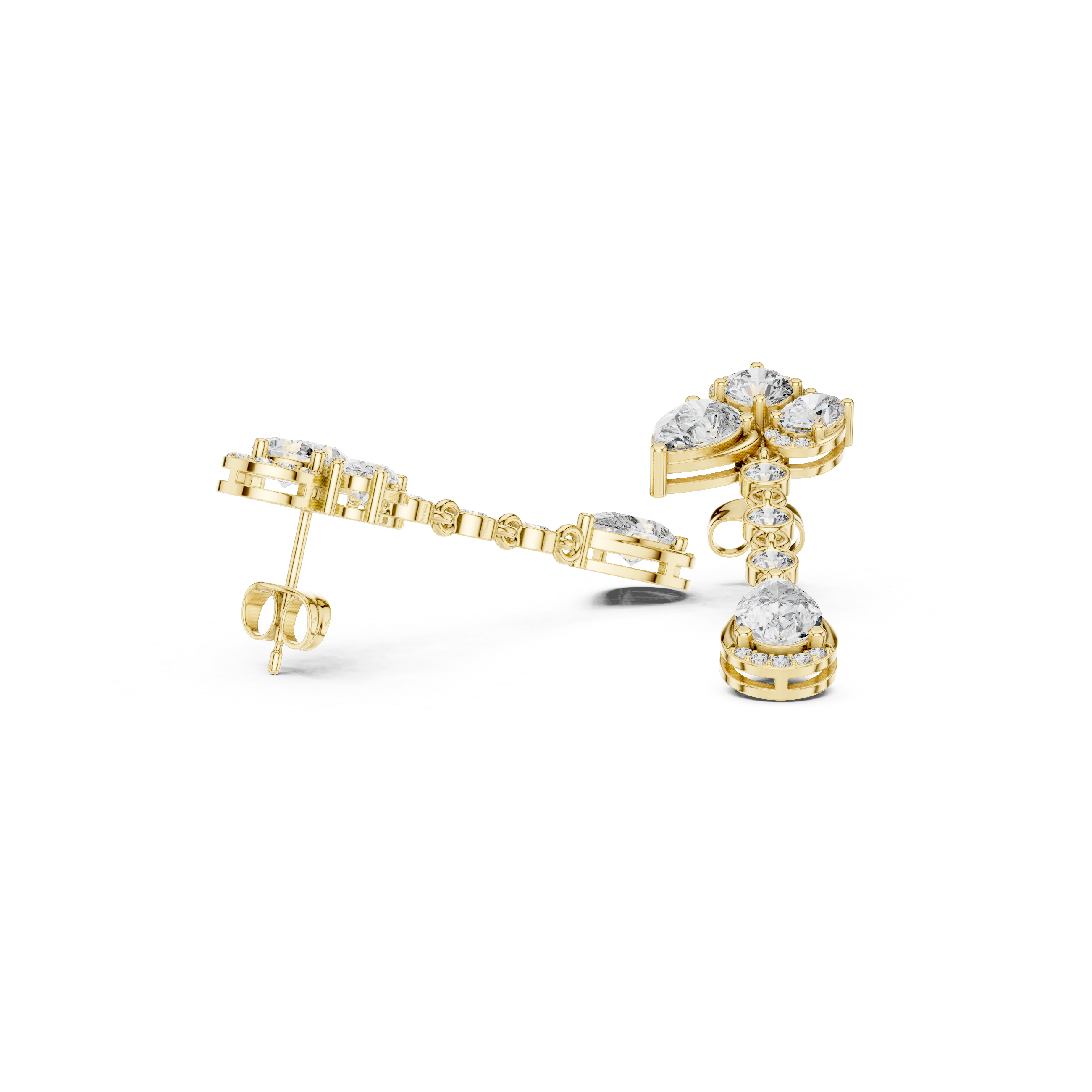 Chandelier Cascade Diamond Dangle Earrings in Yellow Gold - VYKA Diamonds