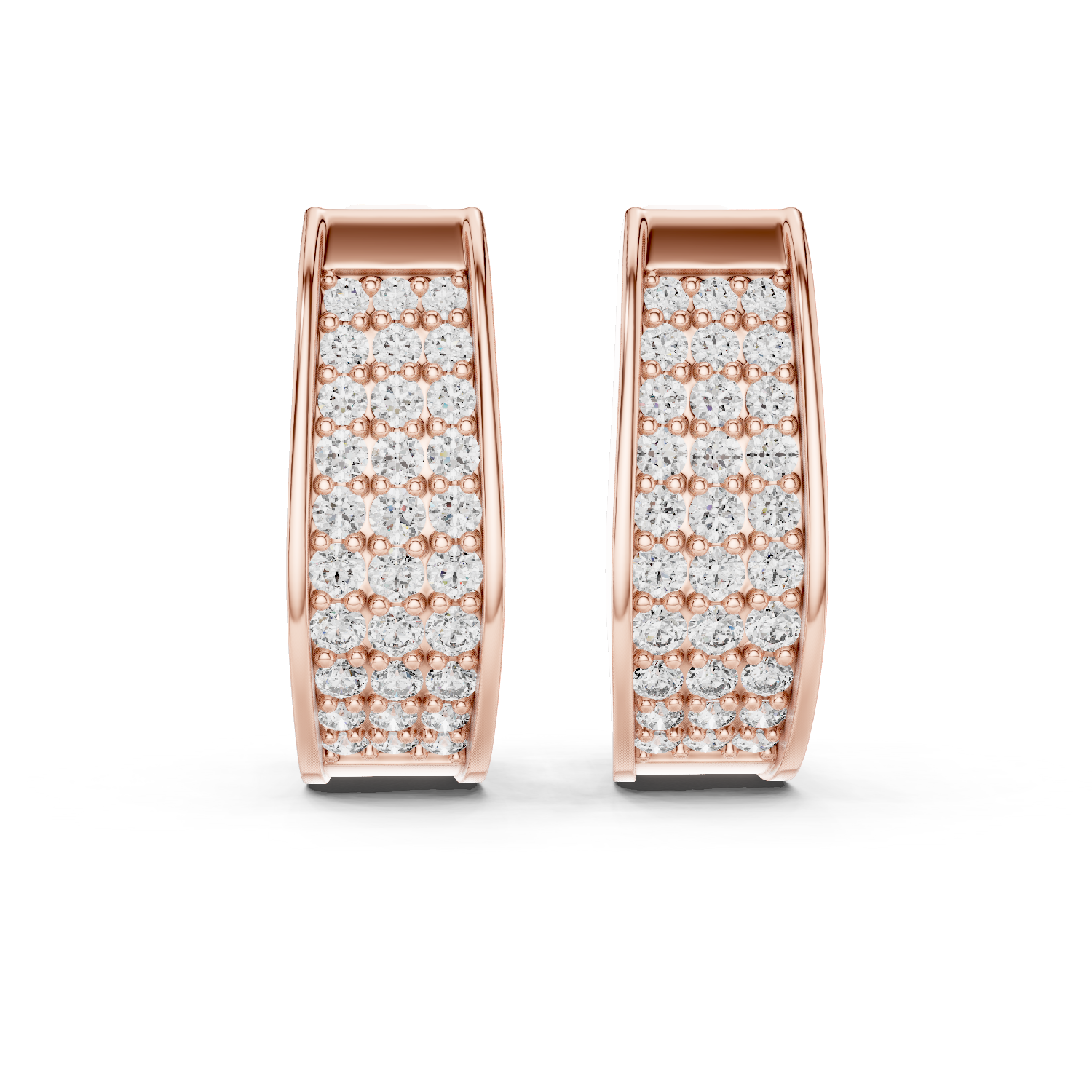 Three Row Pave Diamond Huggie Earrings in Rose Gold - VYKA Diamonds