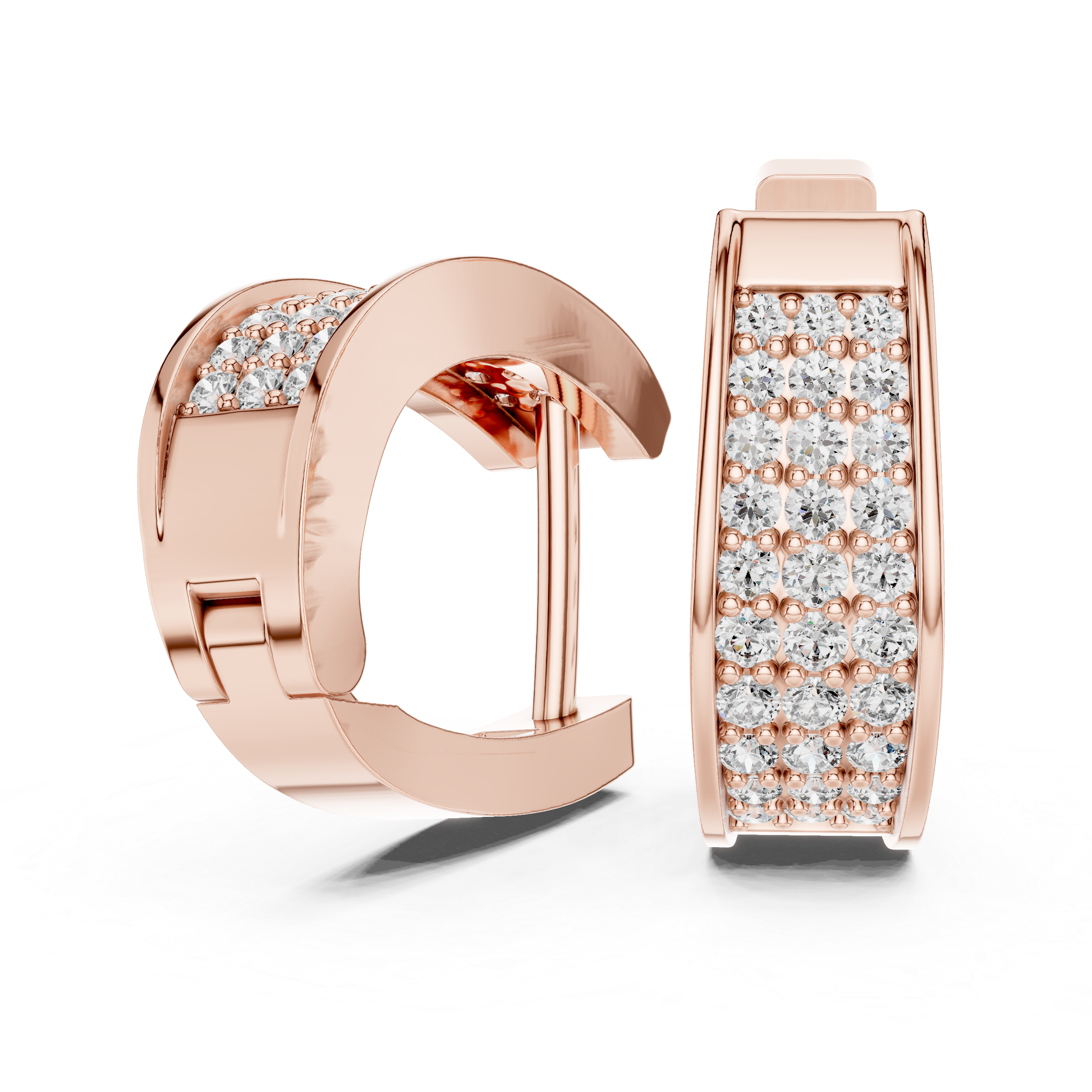 Three Row Pave Diamond Huggie Earrings in Rose Gold - VYKA Diamonds