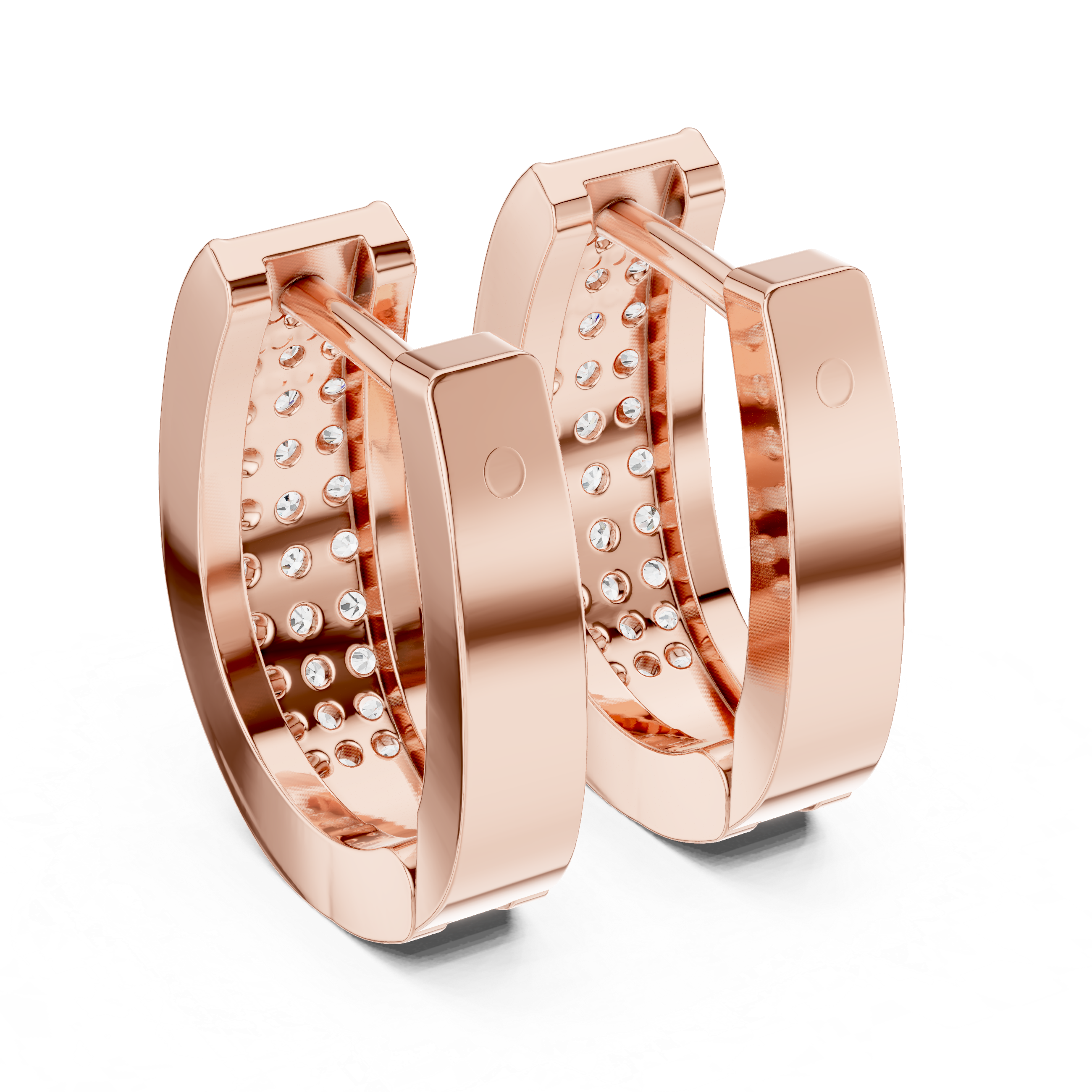 Three Row Pave Diamond Huggie Earrings in Rose Gold - VYKA Diamonds