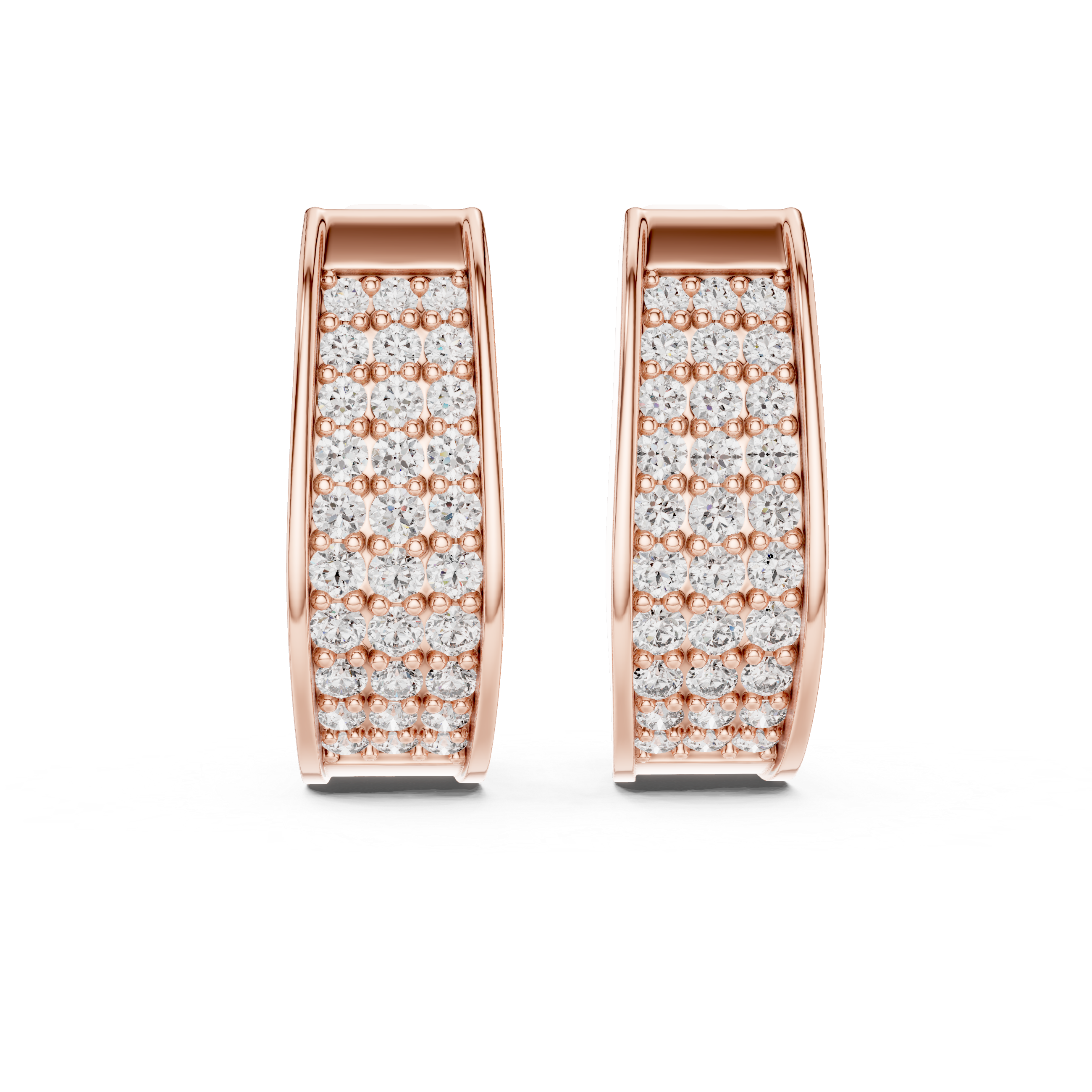 Three Row Pave Diamond Huggie Earrings in Rose Gold - VYKA Diamonds