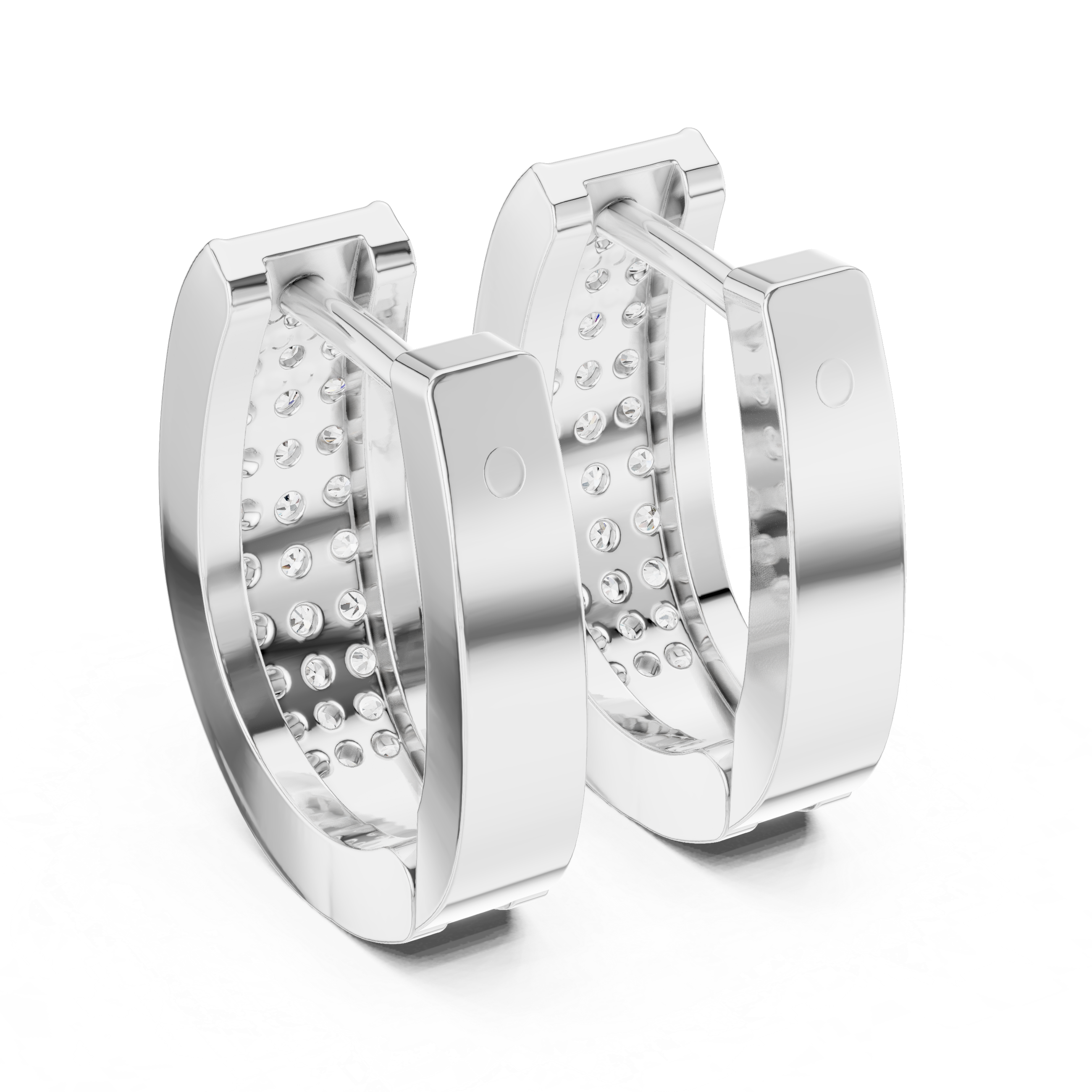 Three Row Pave Diamond Huggie Earrings in White Gold - VYKA Diamonds