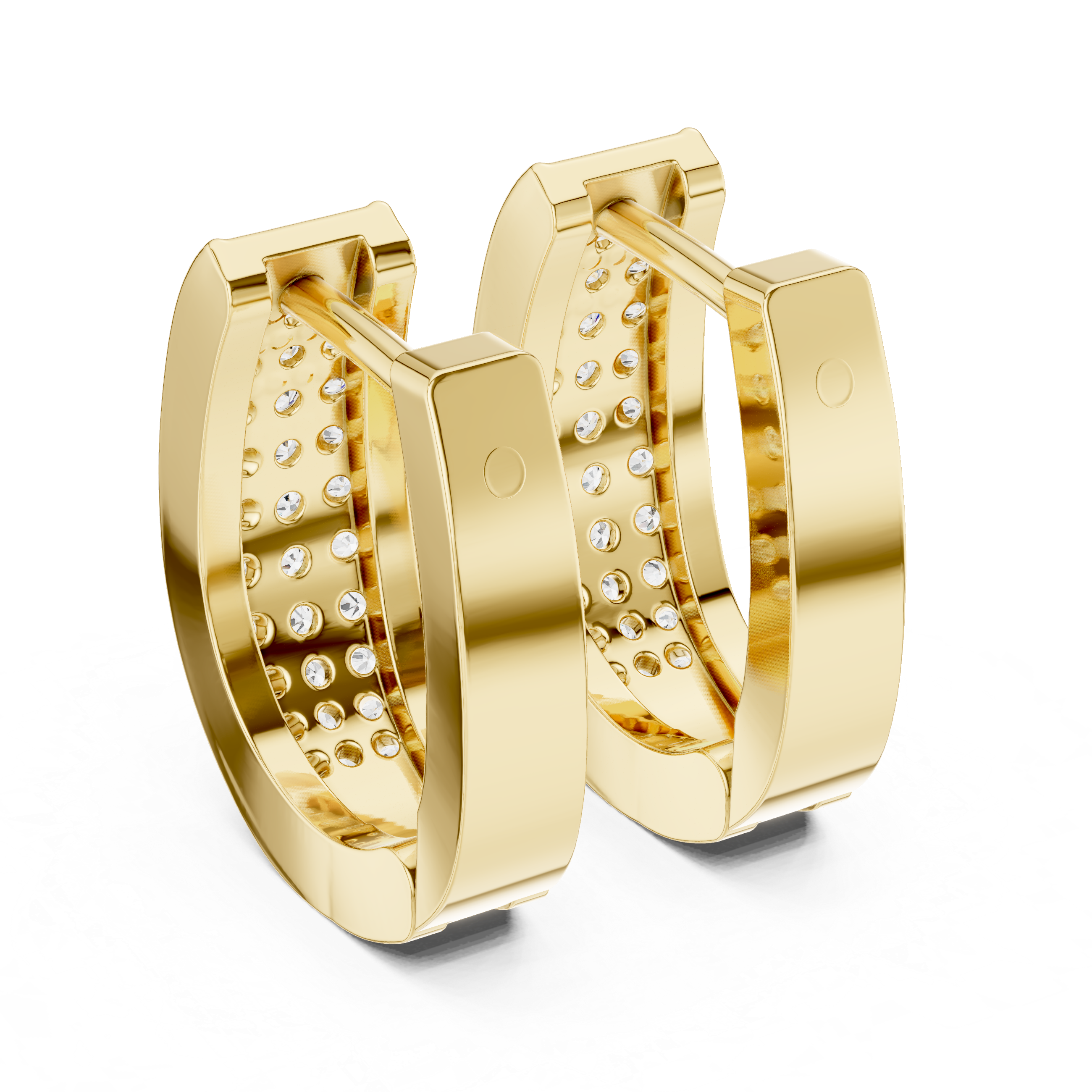 Three Row Pave Diamond Huggie Earrings in Yellow Gold - VYKA Diamonds