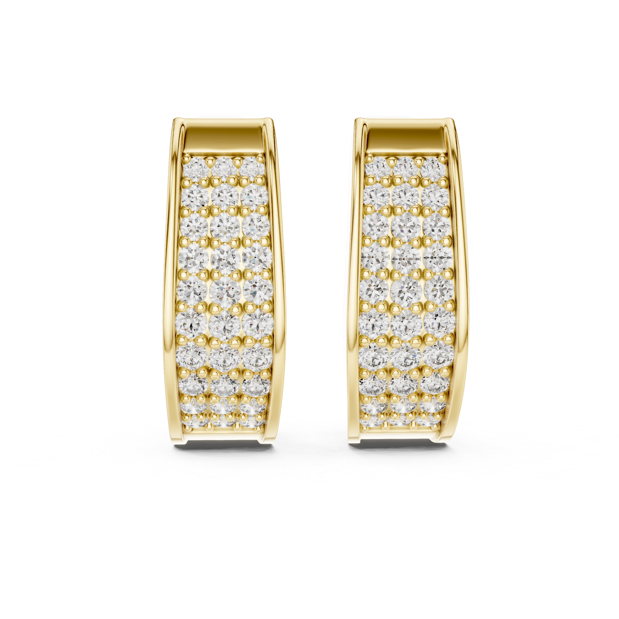 Three Row Pave Diamond Huggie Earrings in Yellow Gold - VYKA Diamonds