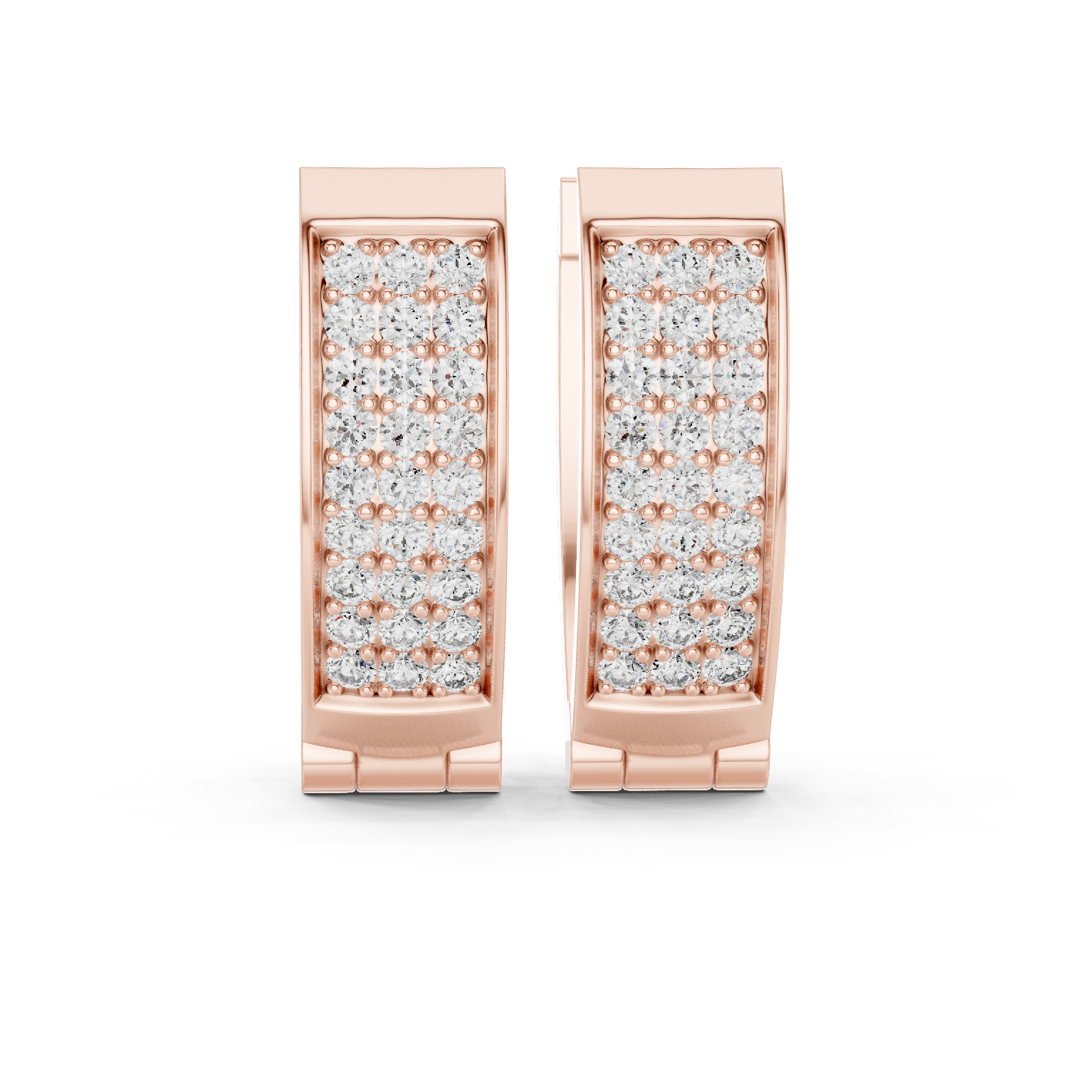Four Row Pave Diamond Huggie Earrings in Rose Gold - VYKA Diamonds