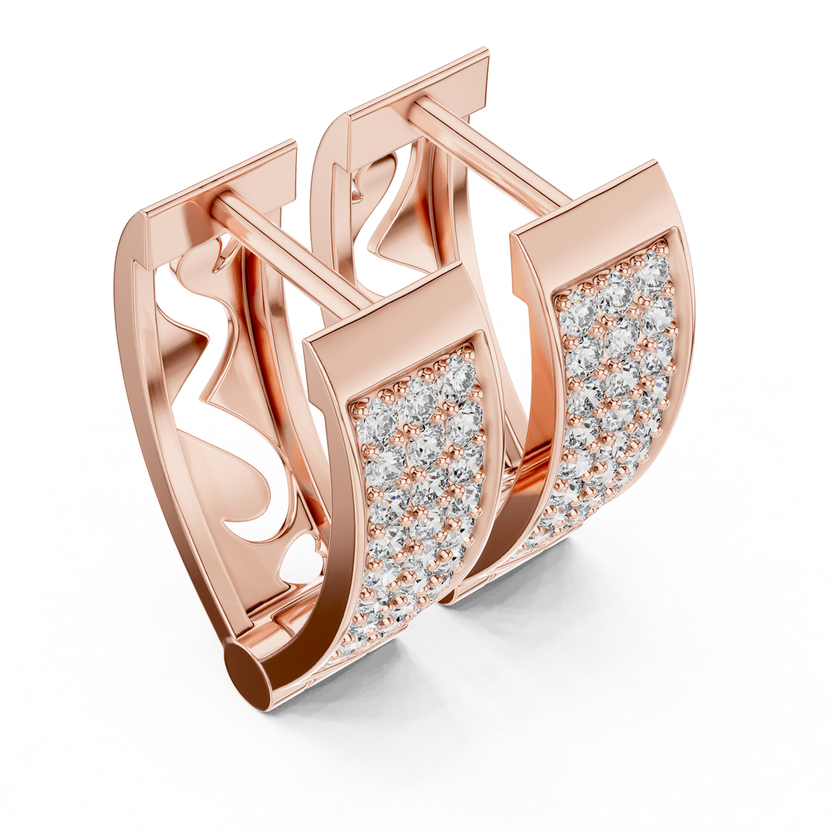 Four Row Pave Diamond Huggie Earrings