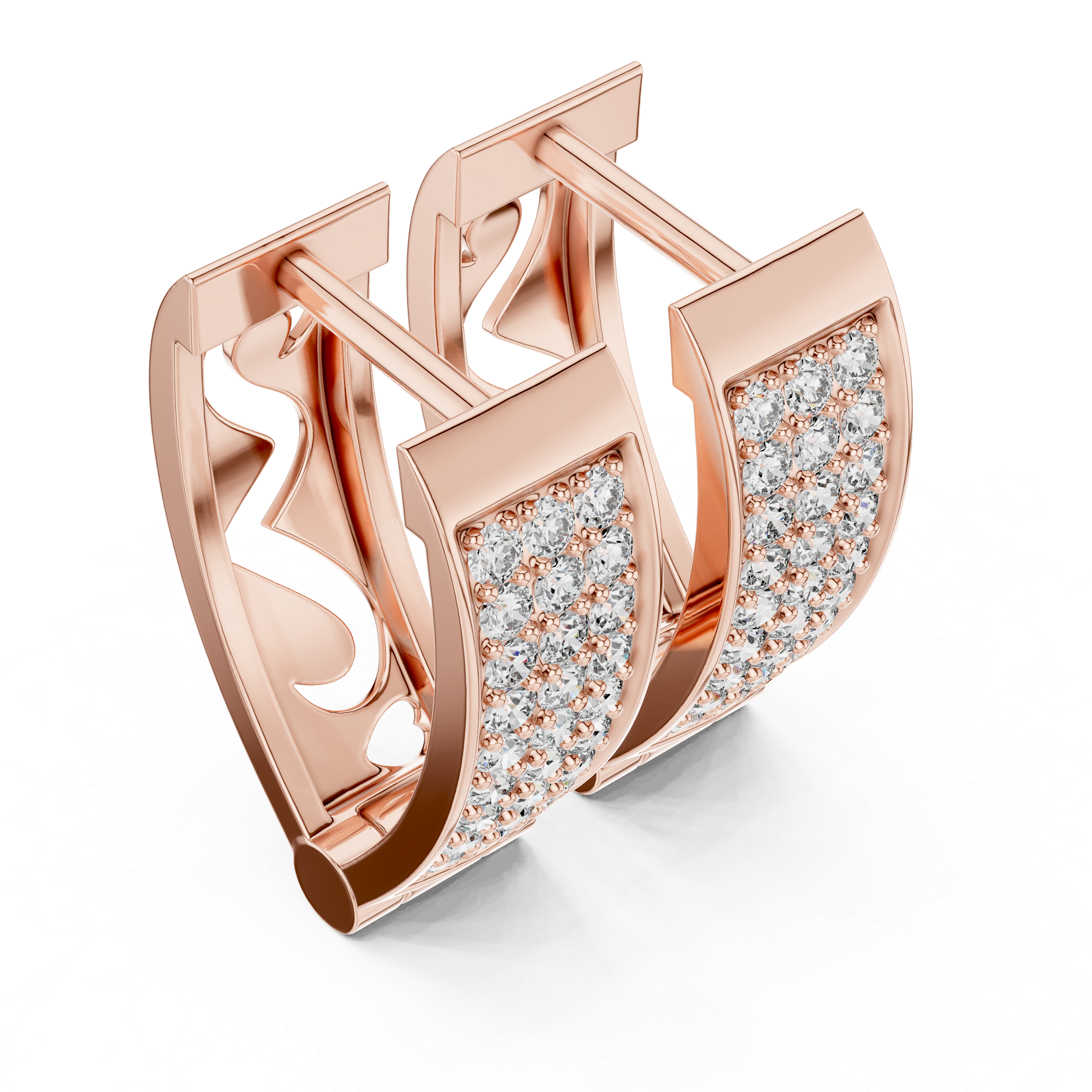 Four Row Pave Diamond Huggie Earrings in Rose Gold - VYKA Diamonds