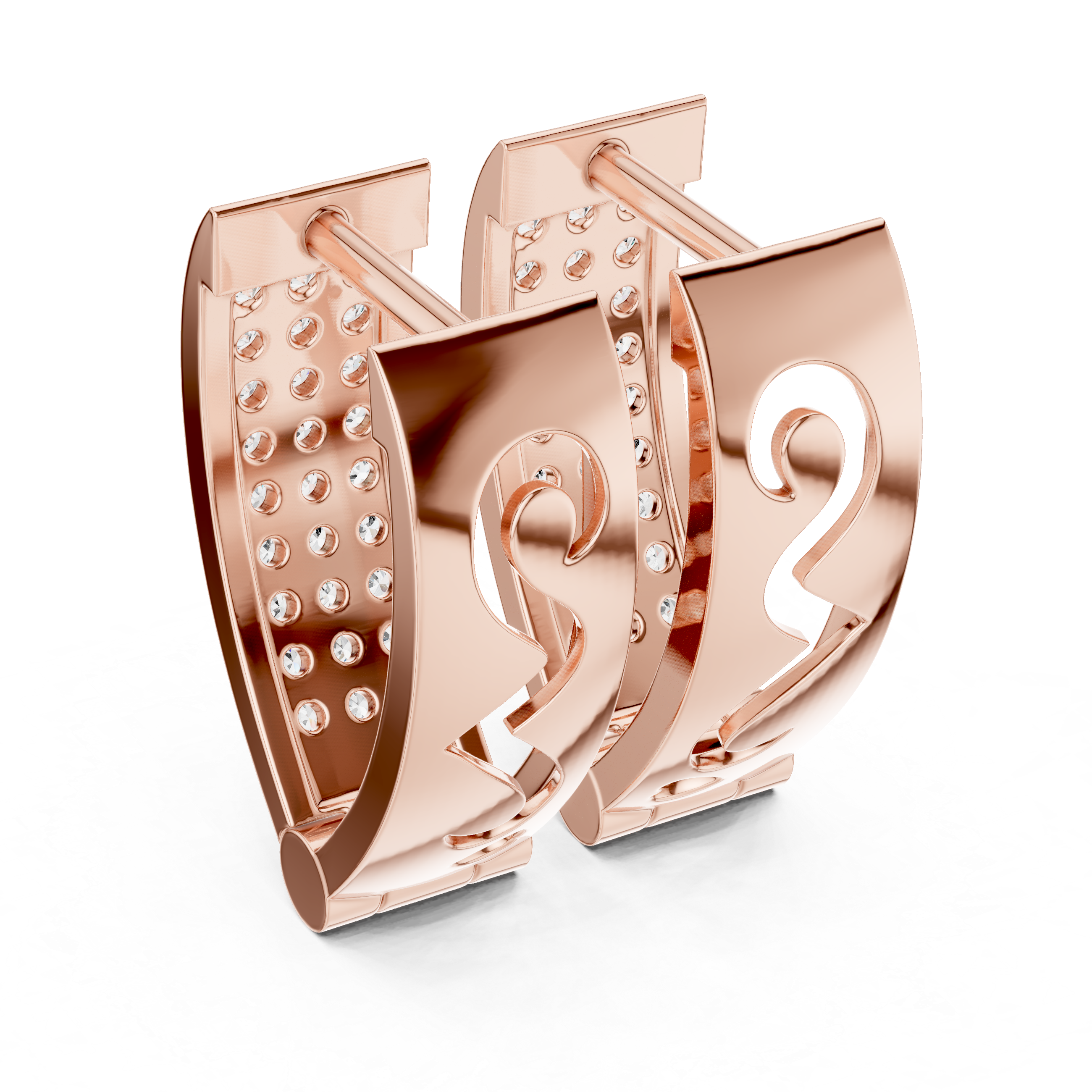 Four Row Pave Diamond Huggie Earrings in Rose Gold - VYKA Diamonds