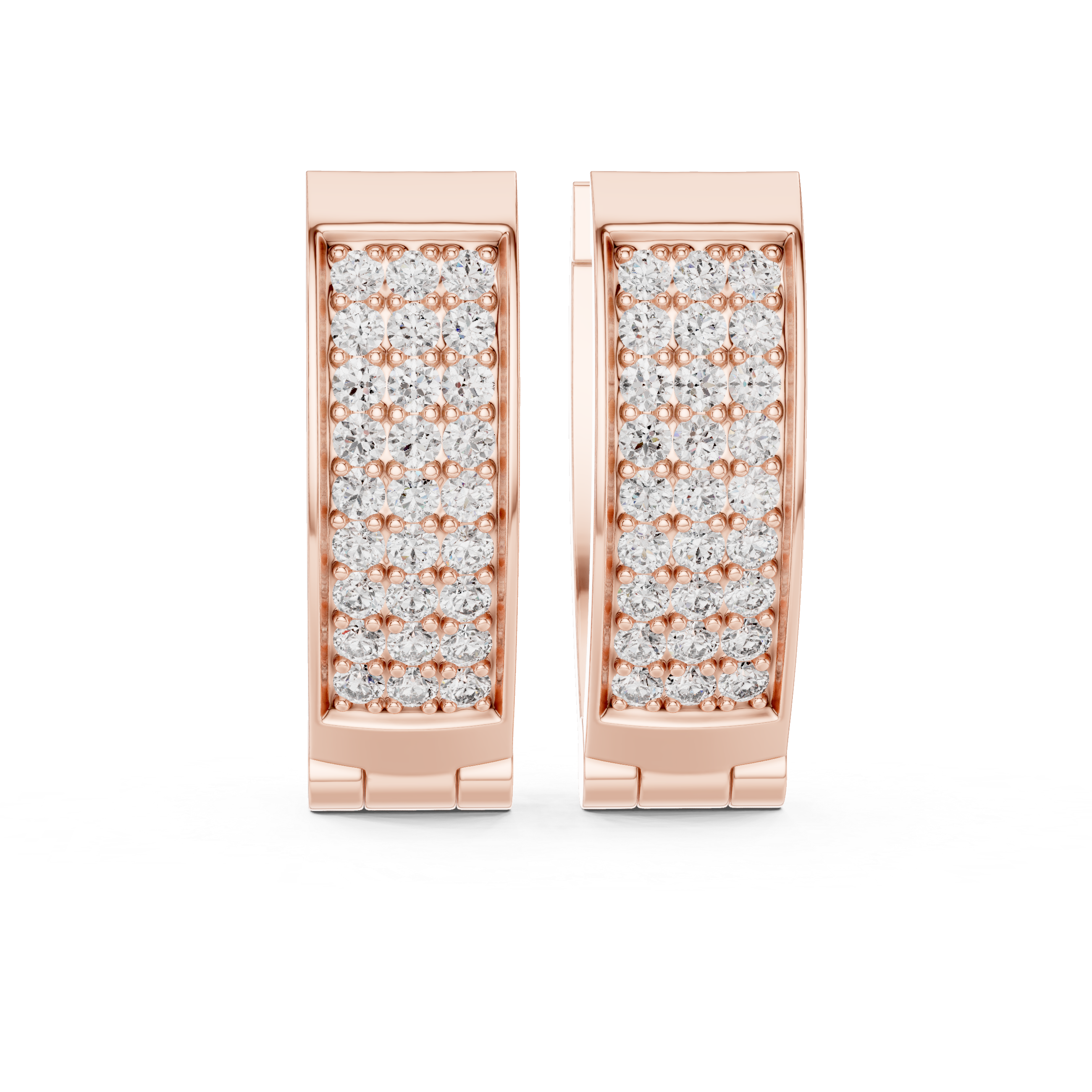 Four Row Pave Diamond Huggie Earrings in Rose Gold - VYKA Diamonds