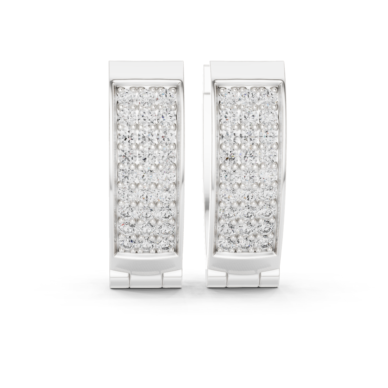 Four Row Pave Diamond Huggie Earrings in White Gold - VYKA Diamonds