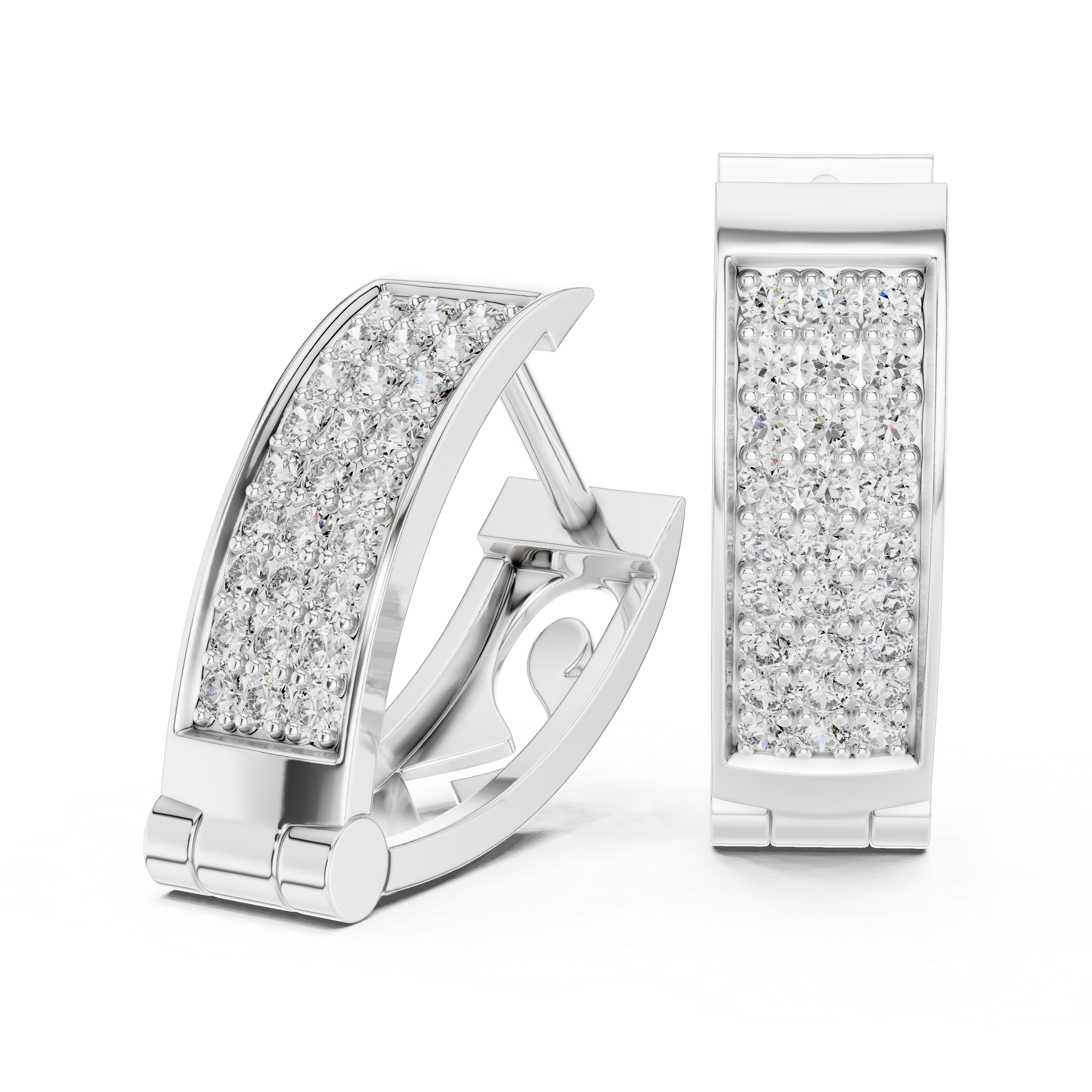Four Row Pave Diamond Huggie Earrings in White Gold - VYKA Diamonds