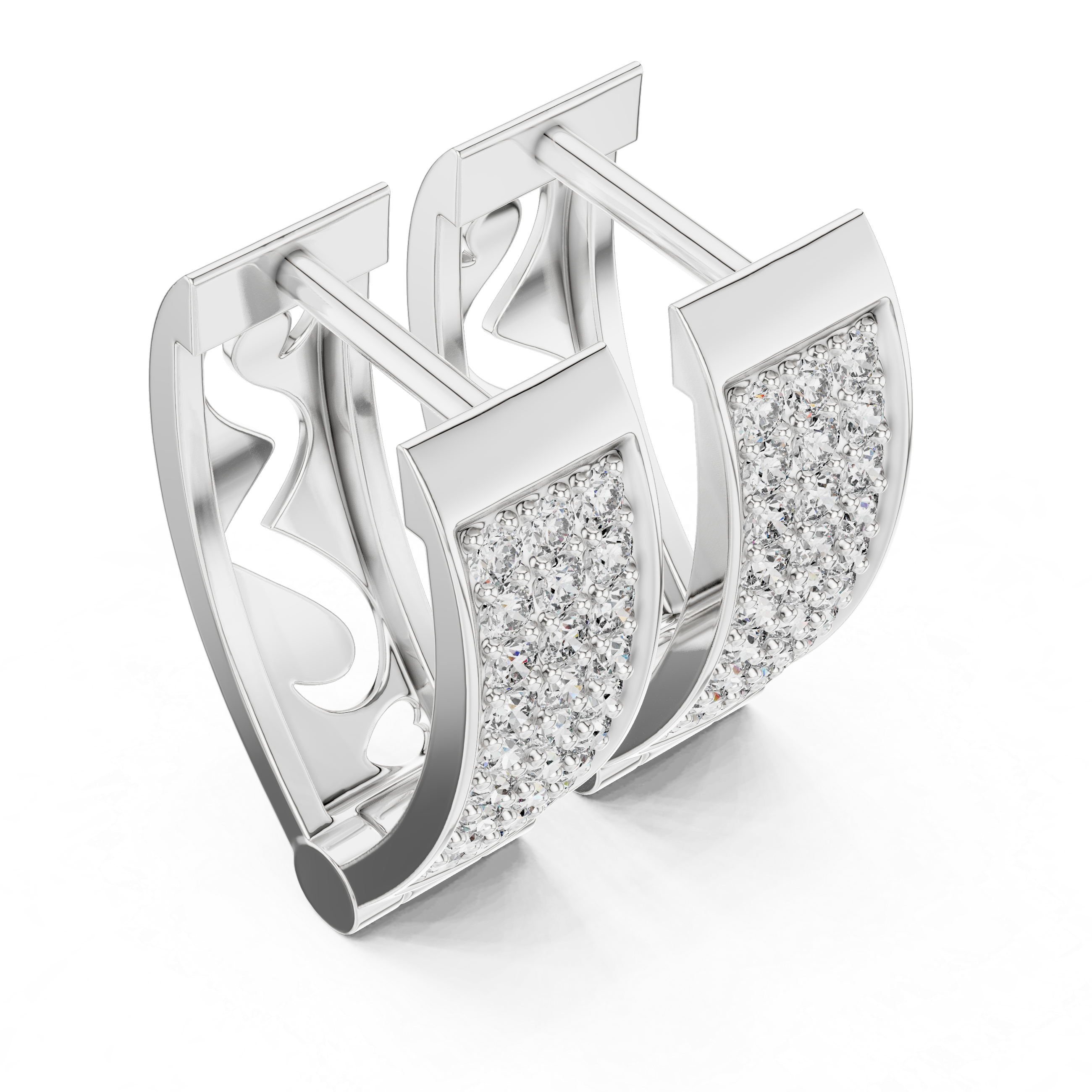 Four Row Pave Diamond Huggie Earrings in White Gold - VYKA Diamonds
