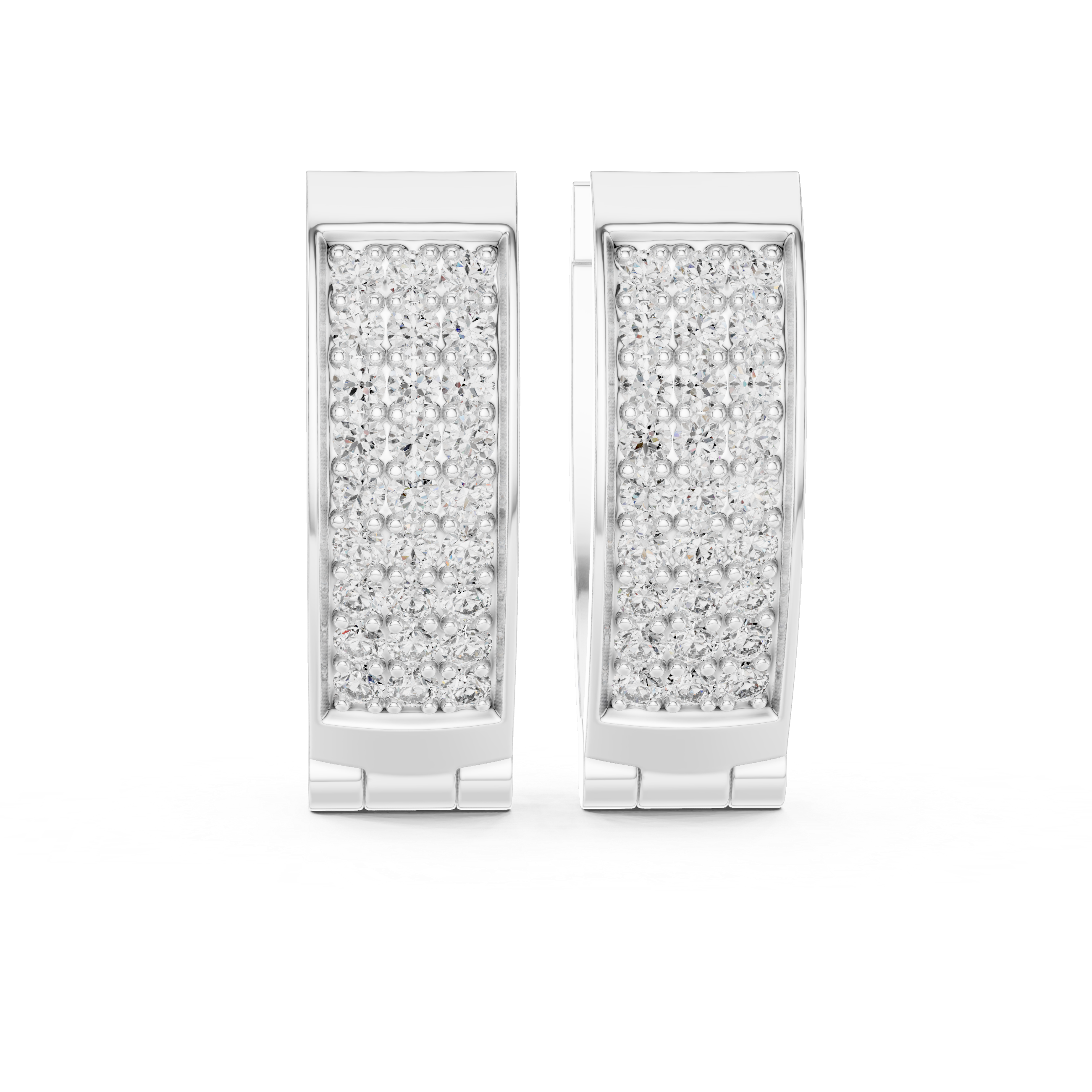 Four Row Pave Diamond Huggie Earrings in White Gold - VYKA Diamonds