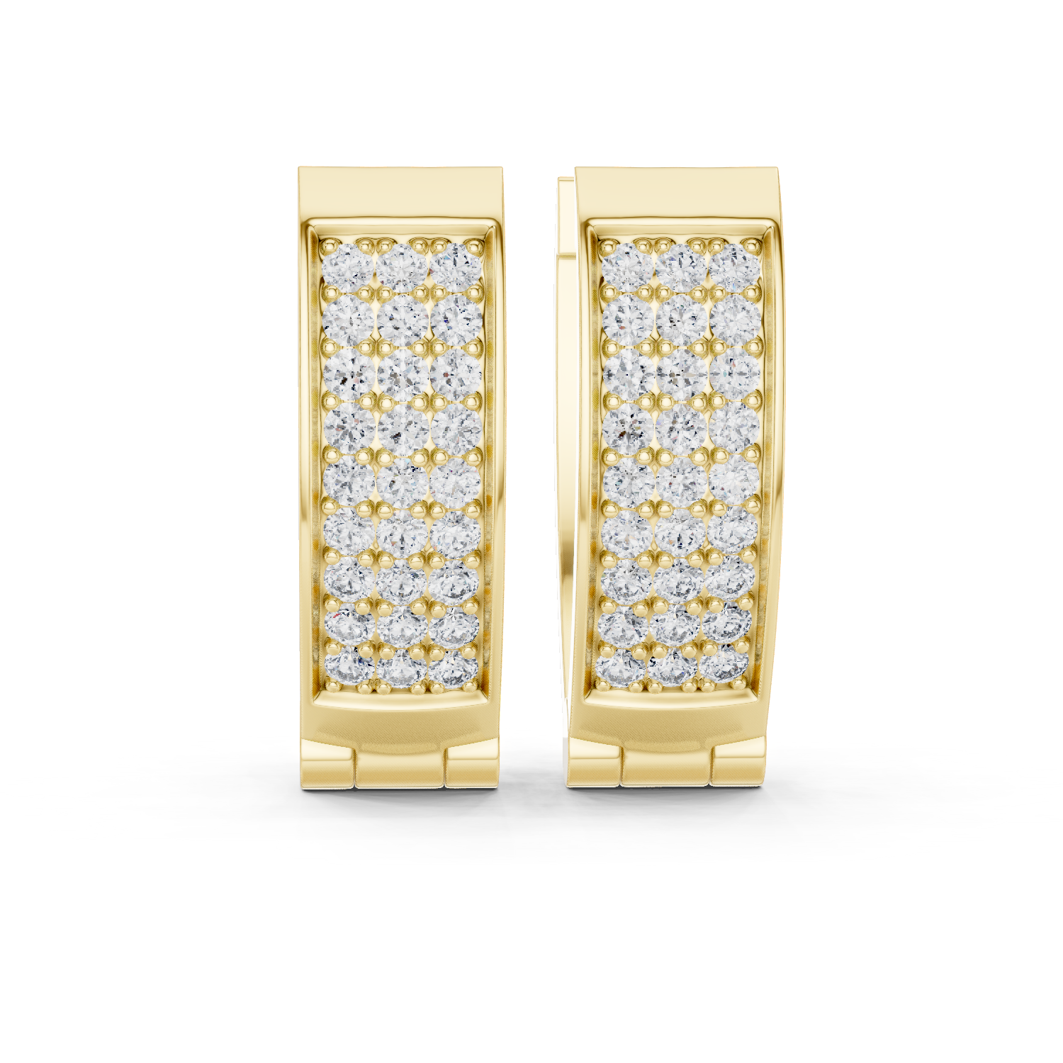Four Row Pave Diamond Huggie Earrings in Yellow Gold - VYKA Diamonds