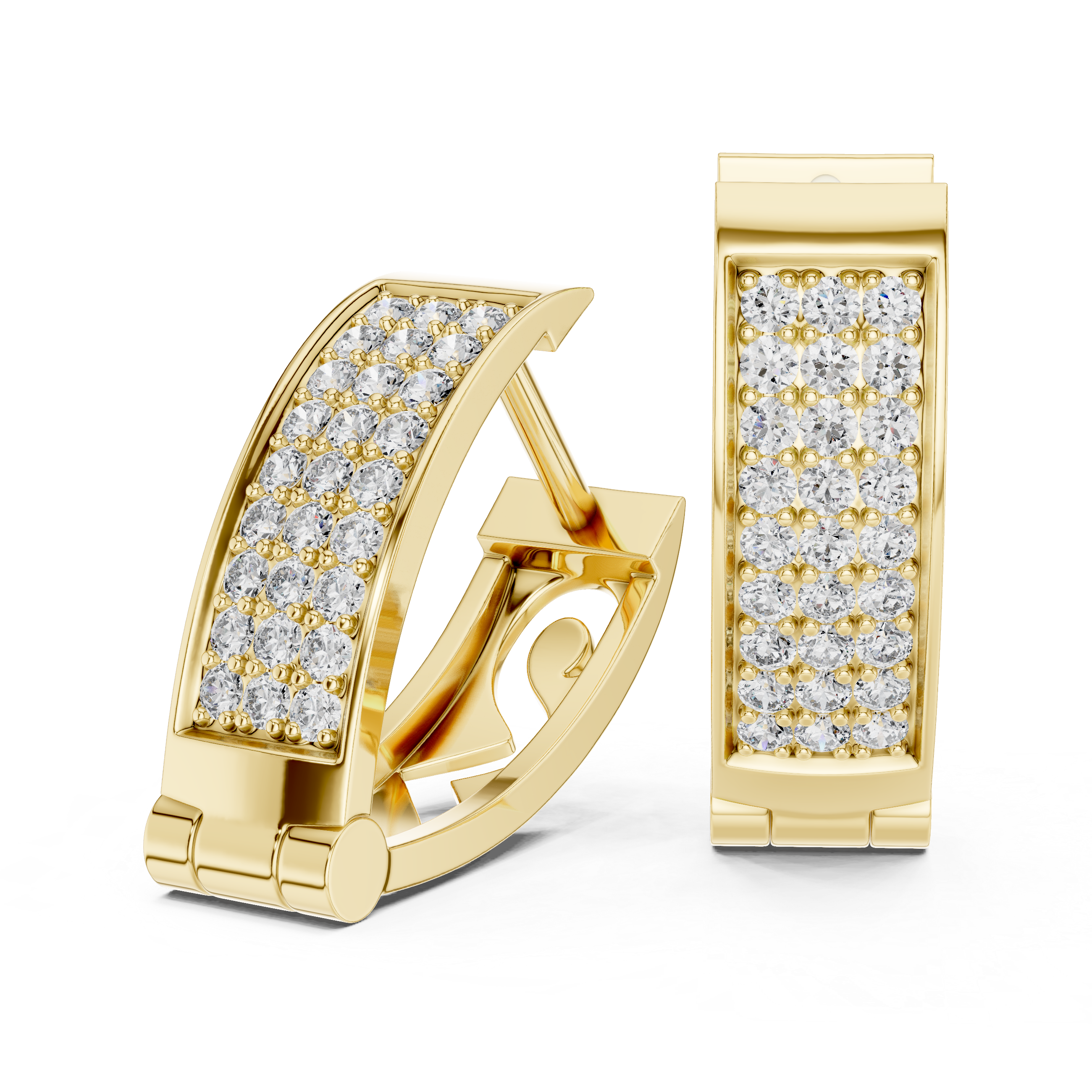 Four Row Pave Diamond Huggie Earrings in Yellow Gold - VYKA Diamonds
