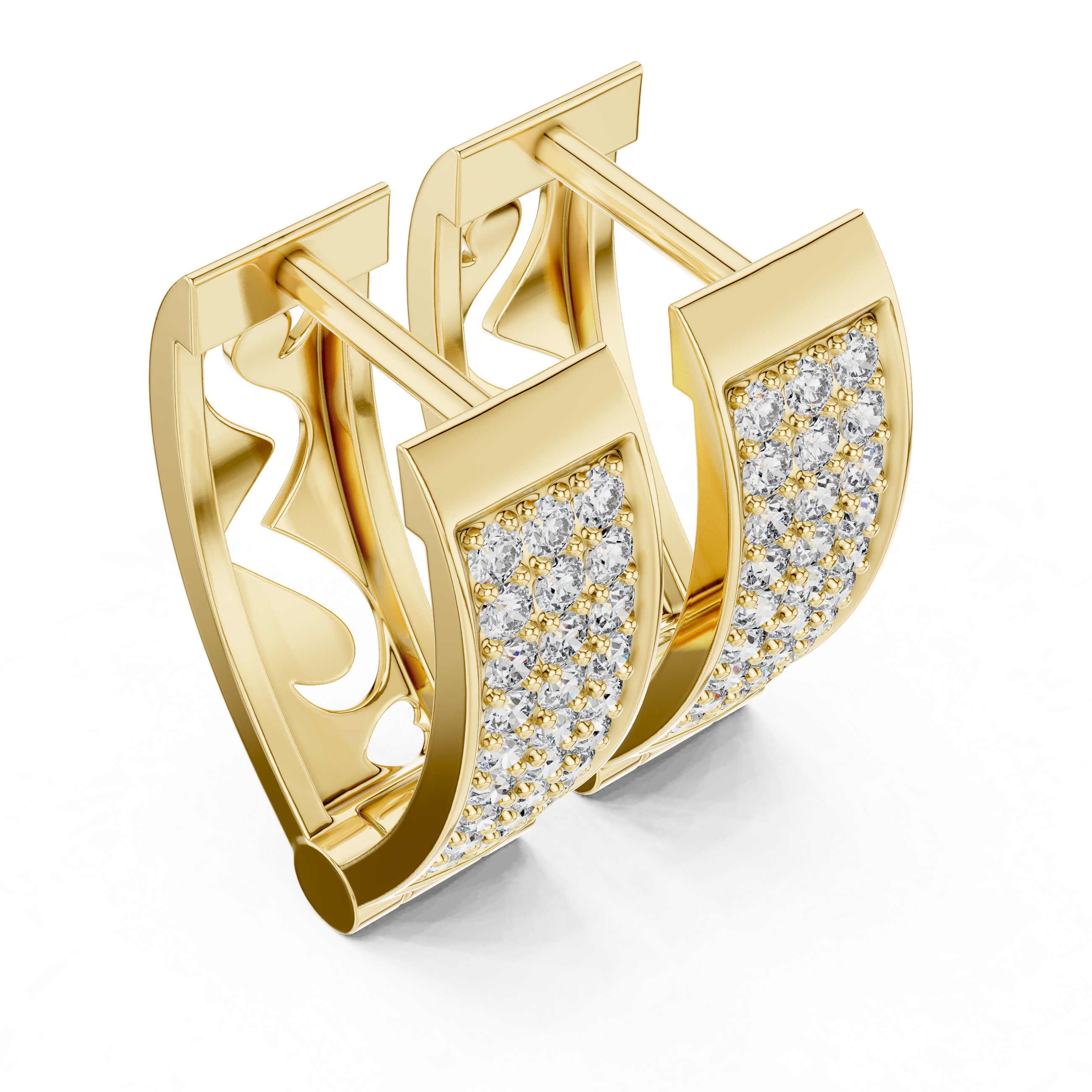 Four Row Pave Diamond Huggie Earrings in Yellow Gold - VYKA Diamonds