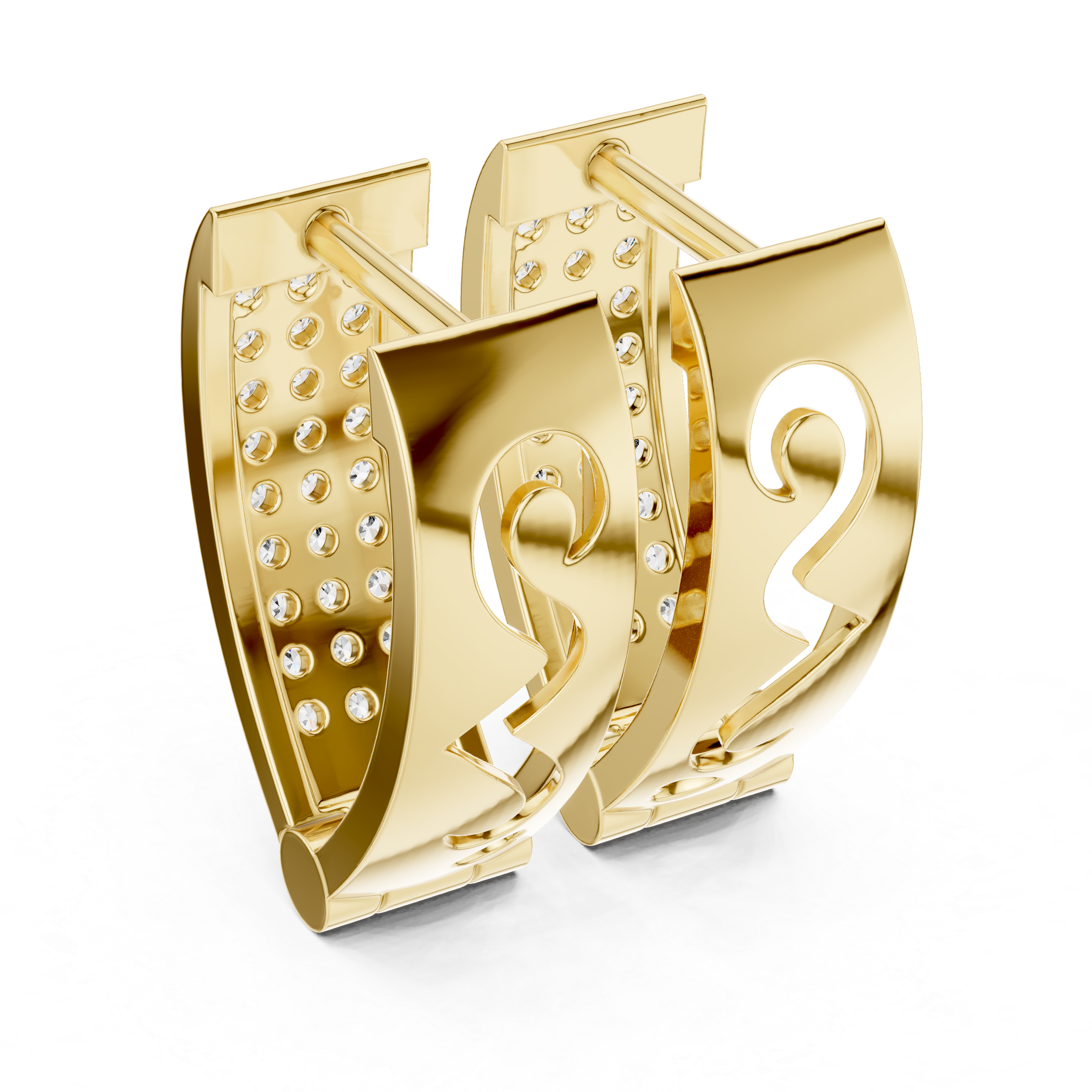 Four Row Pave Diamond Huggie Earrings in Yellow Gold - VYKA Diamonds