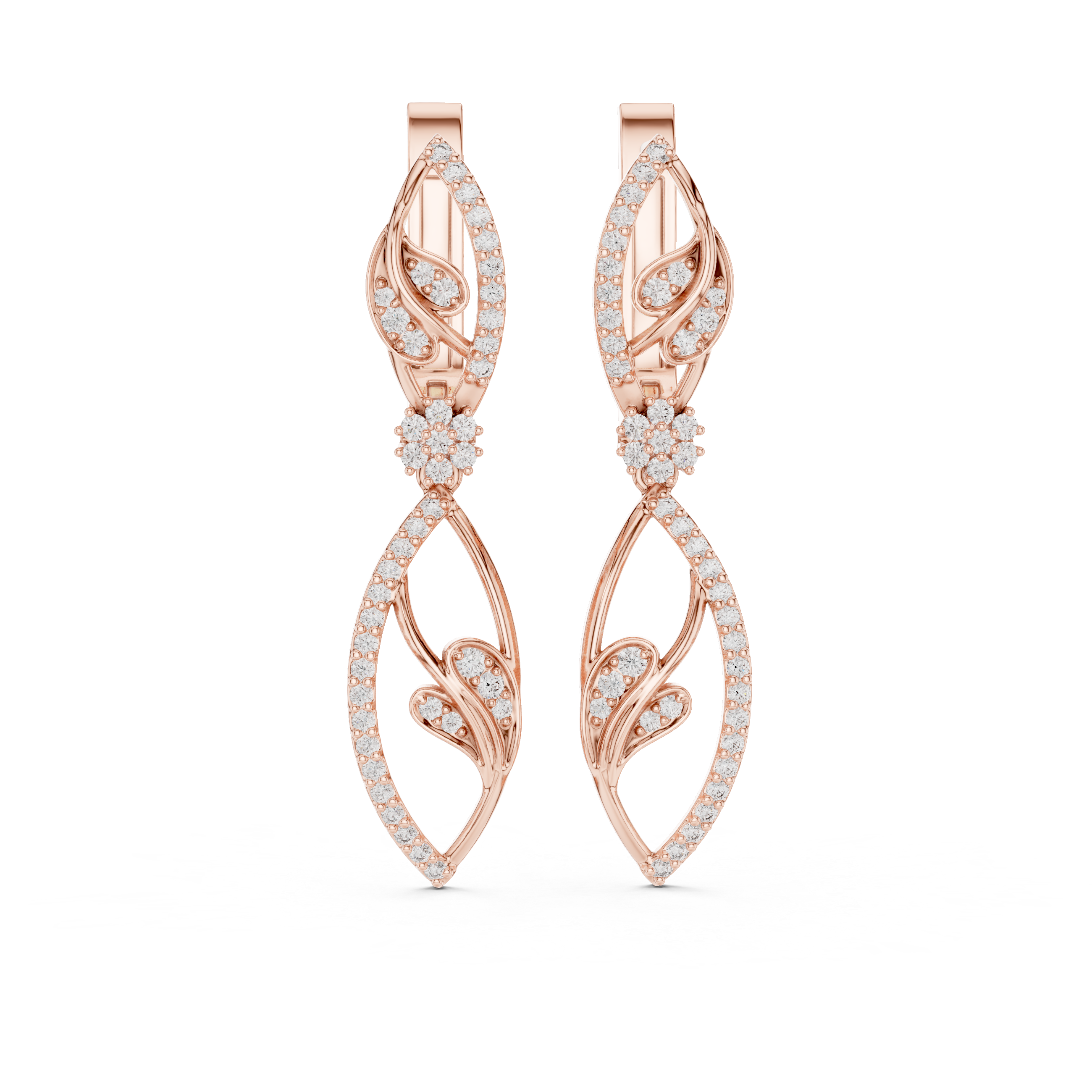 حلقان متدلية بشكل نباتي من الألماس in Rose Gold - VYKA Diamonds