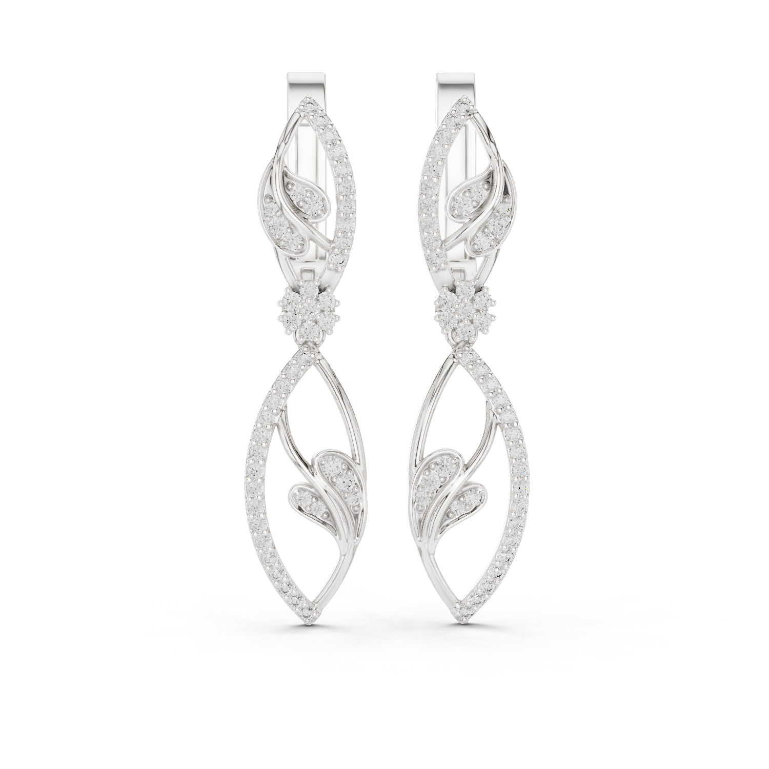 حلقان متدلية بشكل نباتي من الألماس in White Gold - VYKA Diamonds