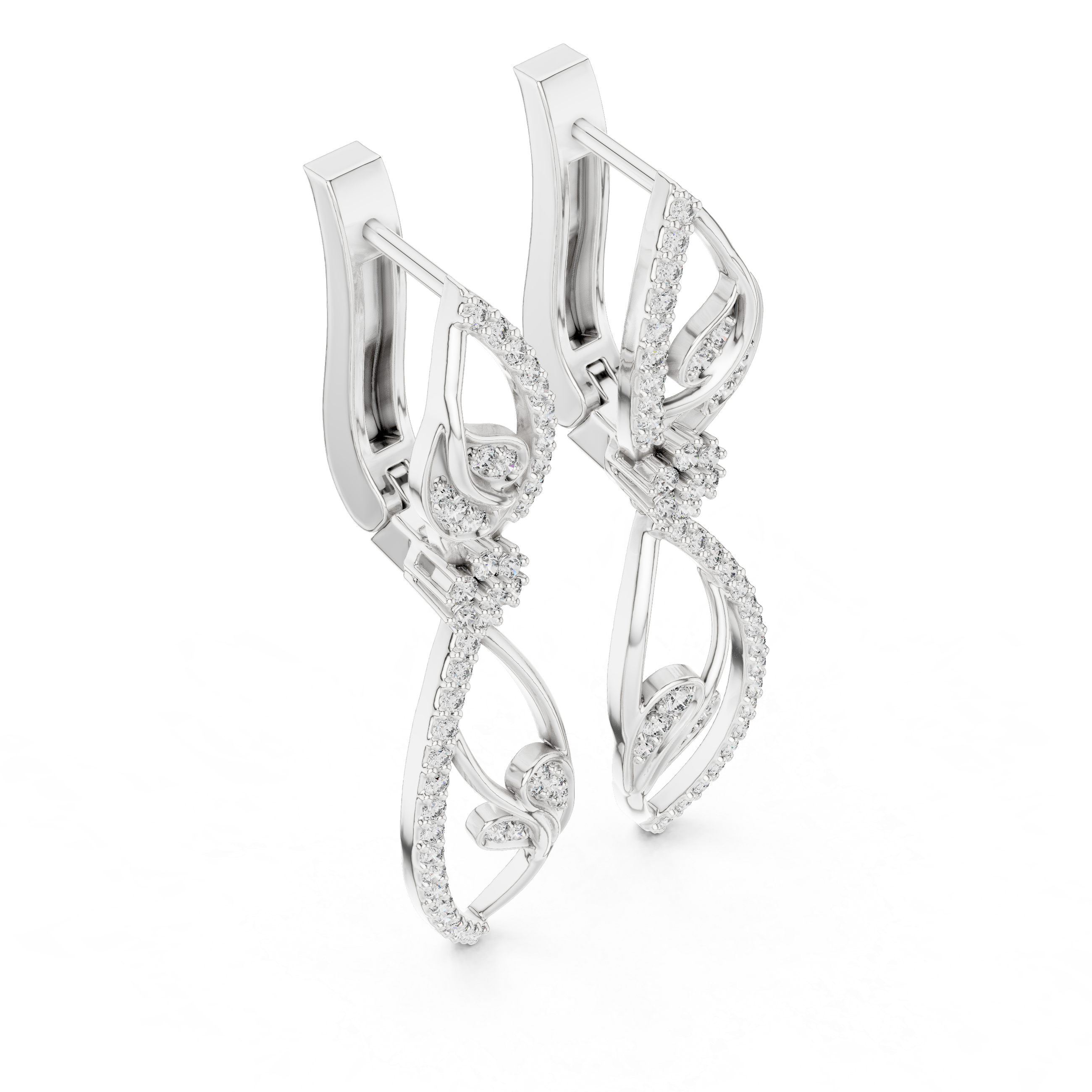 حلقان متدلية بشكل نباتي من الألماس in White Gold - VYKA Diamonds