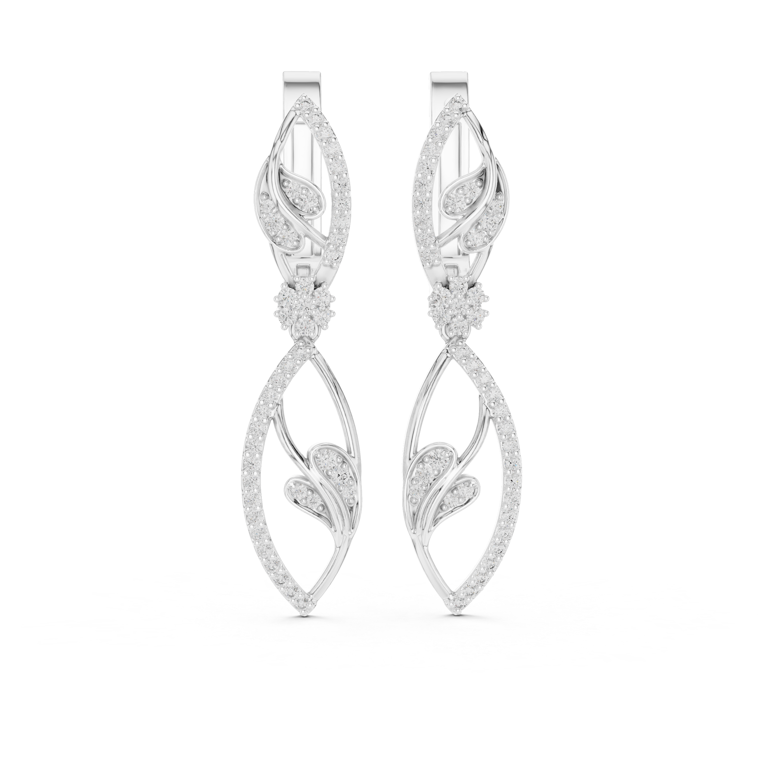حلقان متدلية بشكل نباتي من الألماس in White Gold - VYKA Diamonds