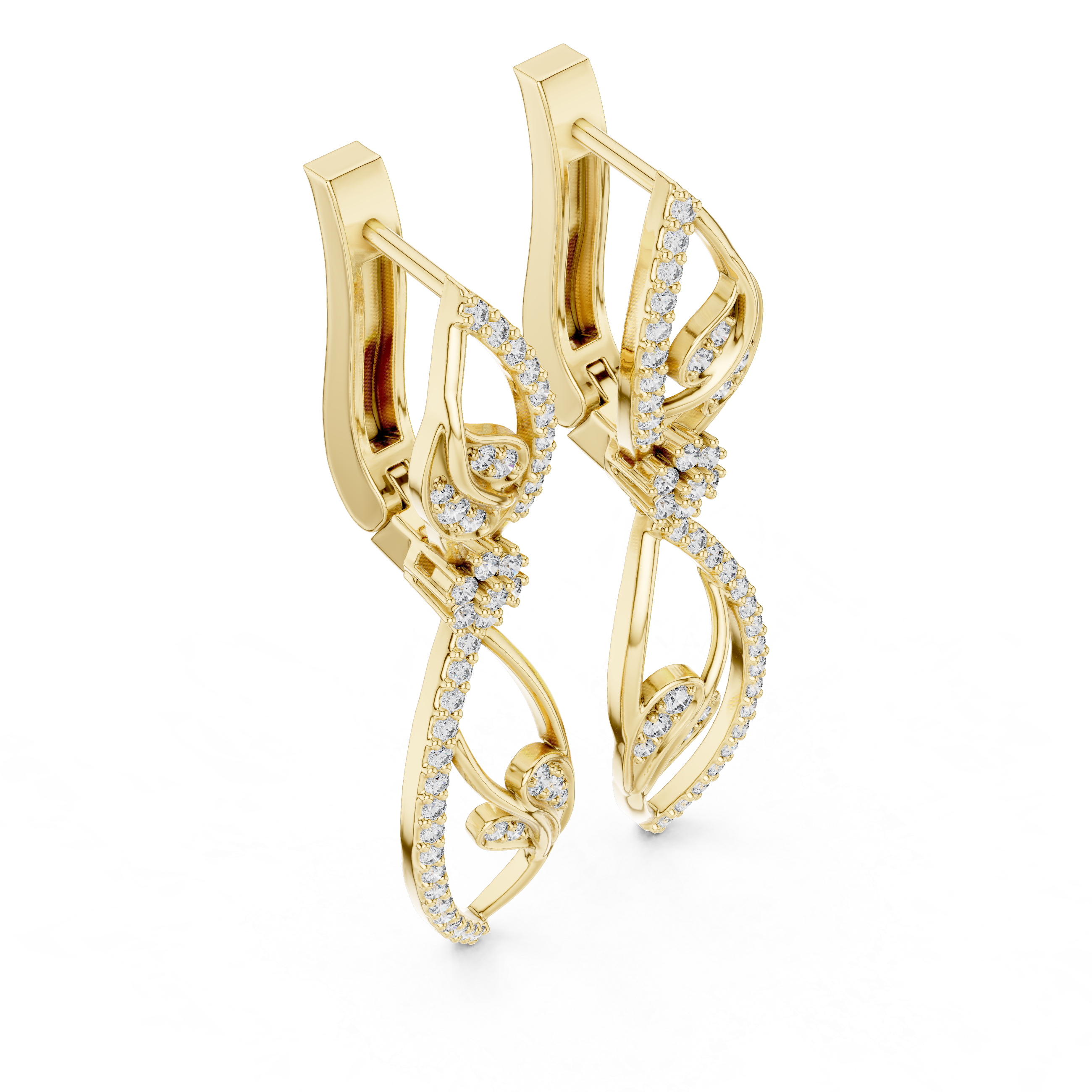 حلقان متدلية بشكل نباتي من الألماس in Yellow Gold - VYKA Diamonds